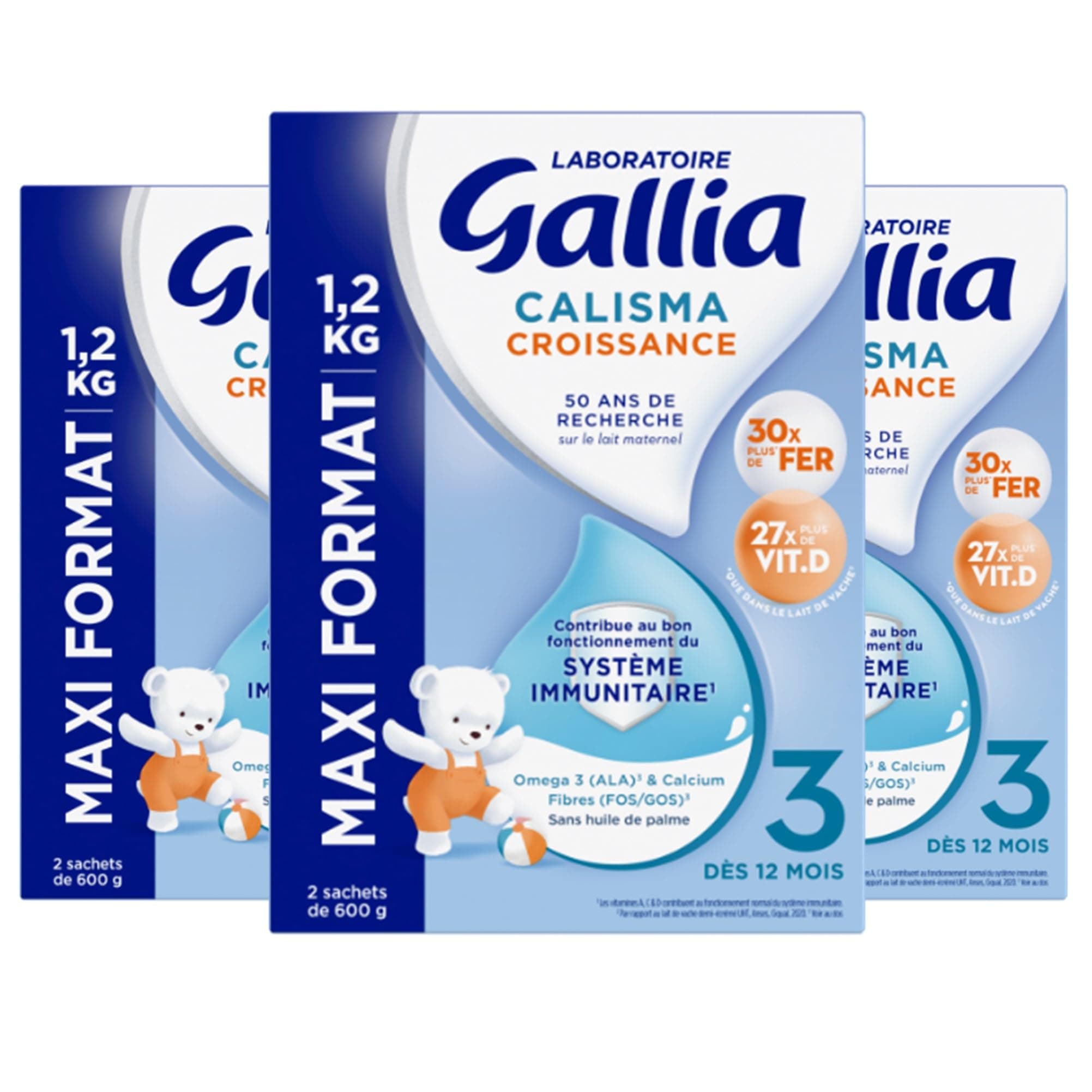 GALLIA Calisma Croissance Lait en poudre 3eme âge - Bag in box 3x400 g - A partir de 12 mois