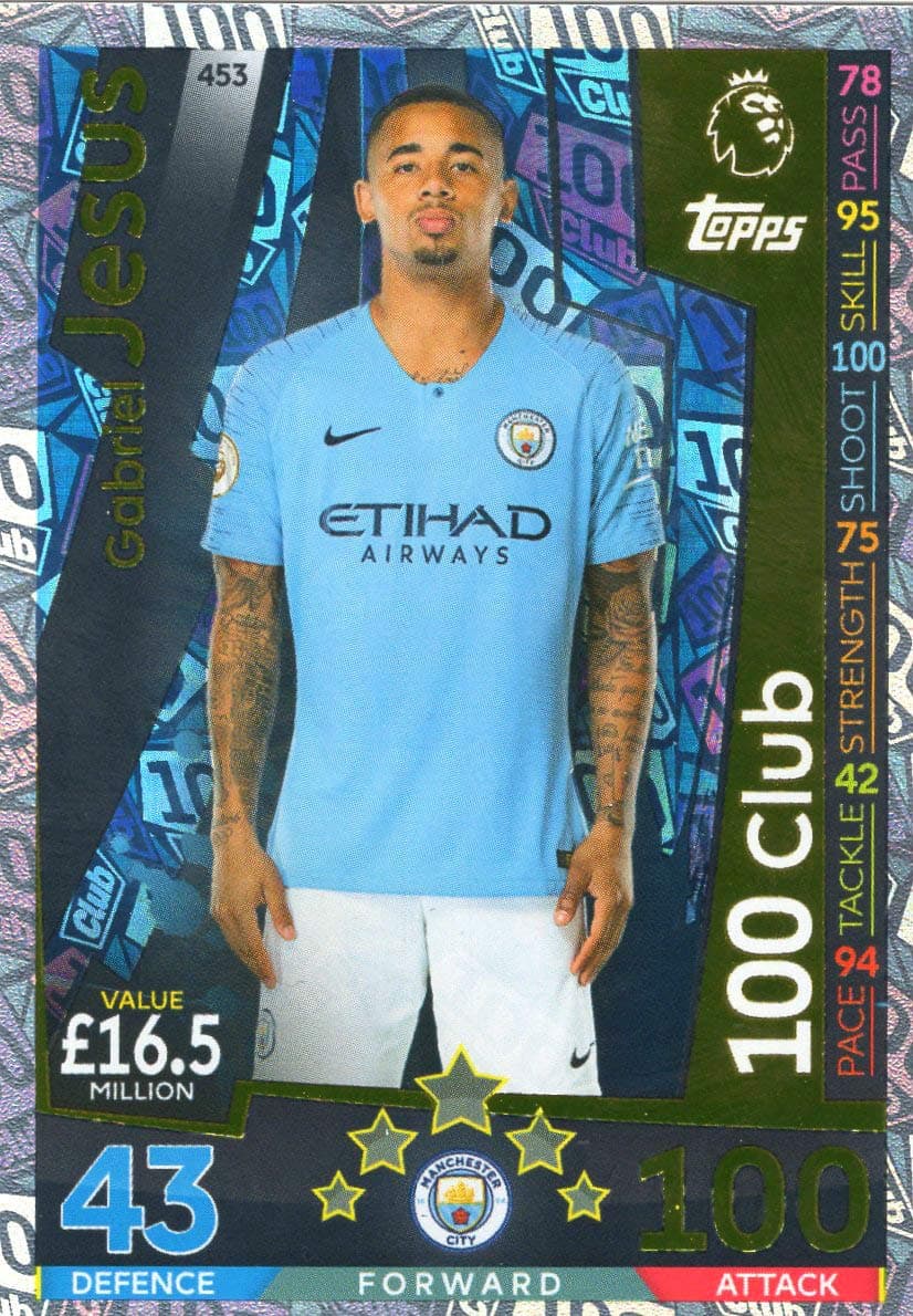 MATCH ATTAX 2018/19 GABRIEL JESUS 100 CLUB CARD - MAN CITY #453