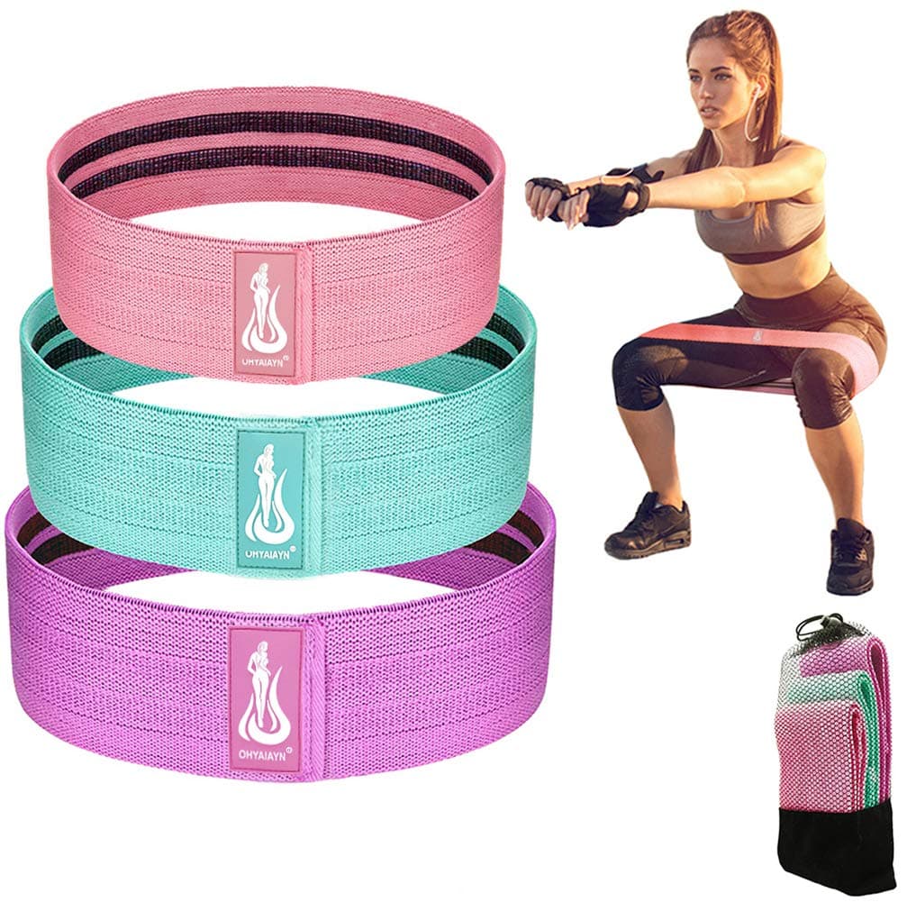OHYAIAYN Booty Resistance Workout Bands for Legs and Butt - Elastic Fabric Non Slip Hip Bands - Resistance Loop Circle Exercise Bands for Women and Men - Set of 3 (A) (A-Blue, Purple, Pink)