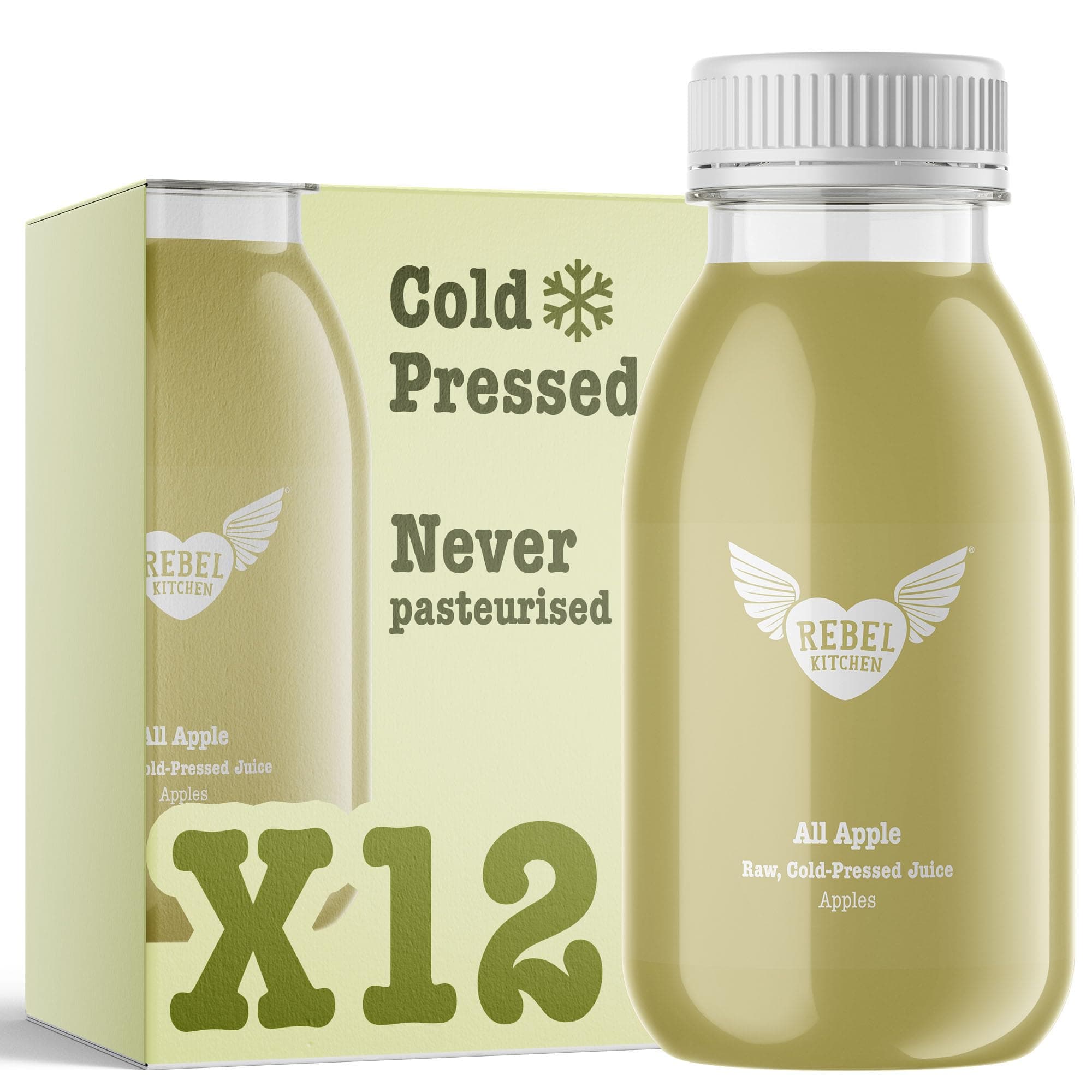 Rebel KitchenAll Apple Raw, Cold-Pressed Juice | Fresh Apples, Antioxidant-Rich, No Added Sugar, 100% Natural Ingredients | Vegan, Dairy-Free, Gluten-Free | Made in UK | 12 x 250ML