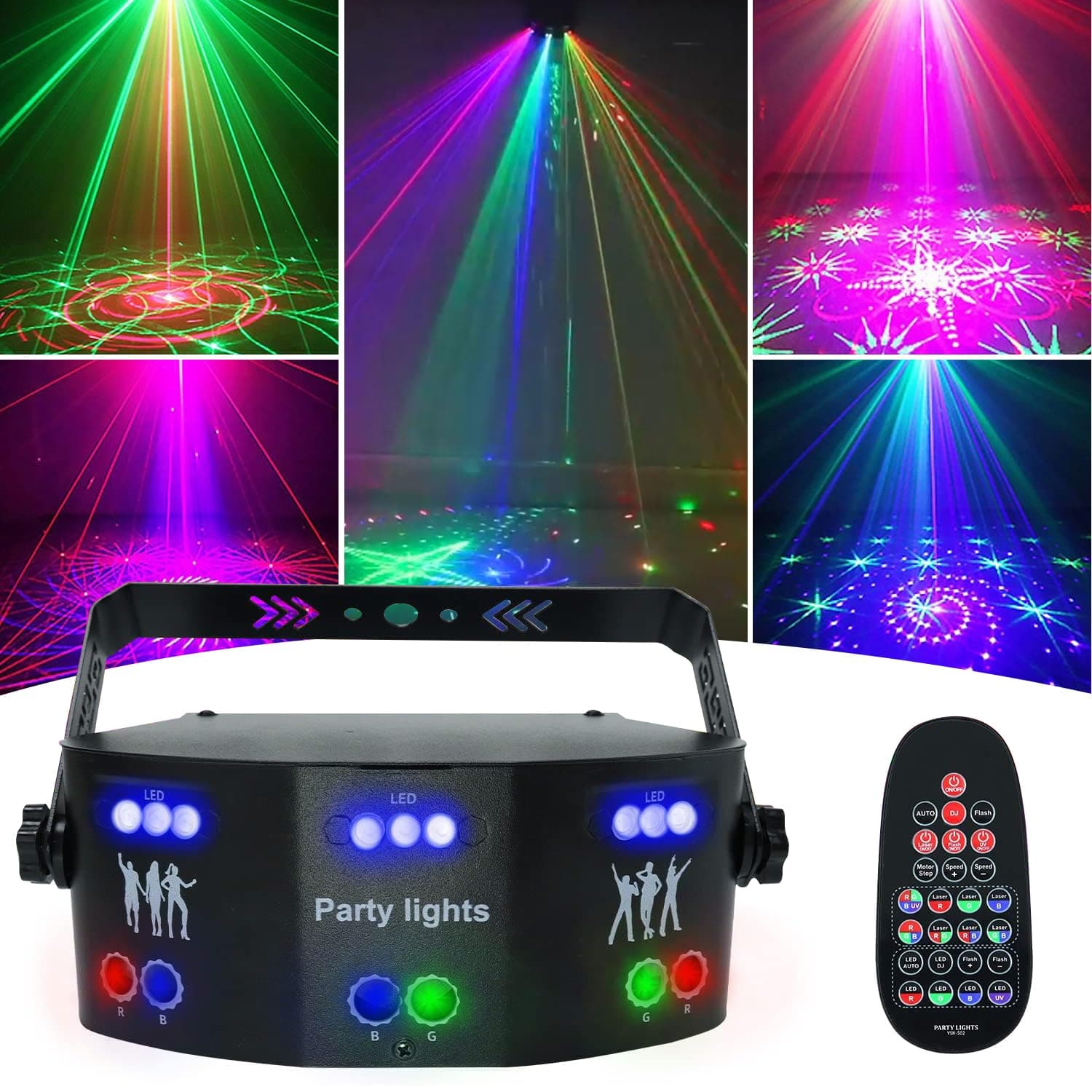 AMKI DJ Disco Lights, 15 Eyes RGB Party Lights Stage Light by DMX512 Control, Sound Activated LED Pattern Strobe Lights for Parties Live Laser Light Show Xmas Club Bar Disco Dancing