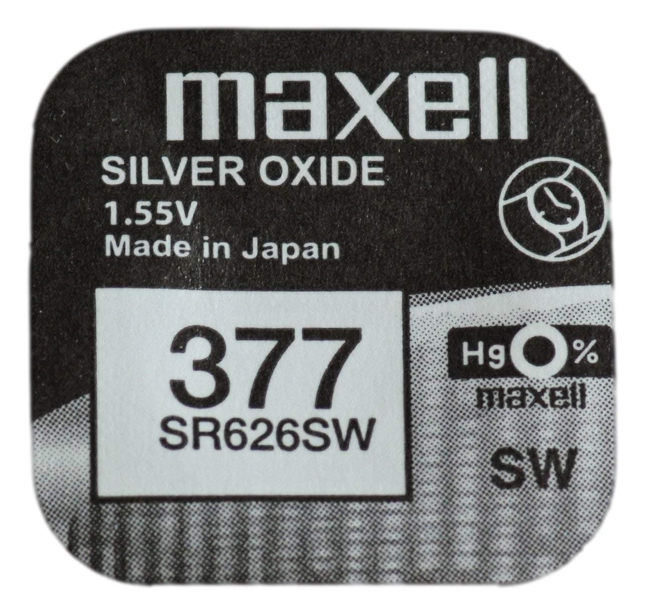 Maxell One (1) X 377 SR626SW SB-AW Silver Oxide Watch Battery 1.55v Blister Packed
