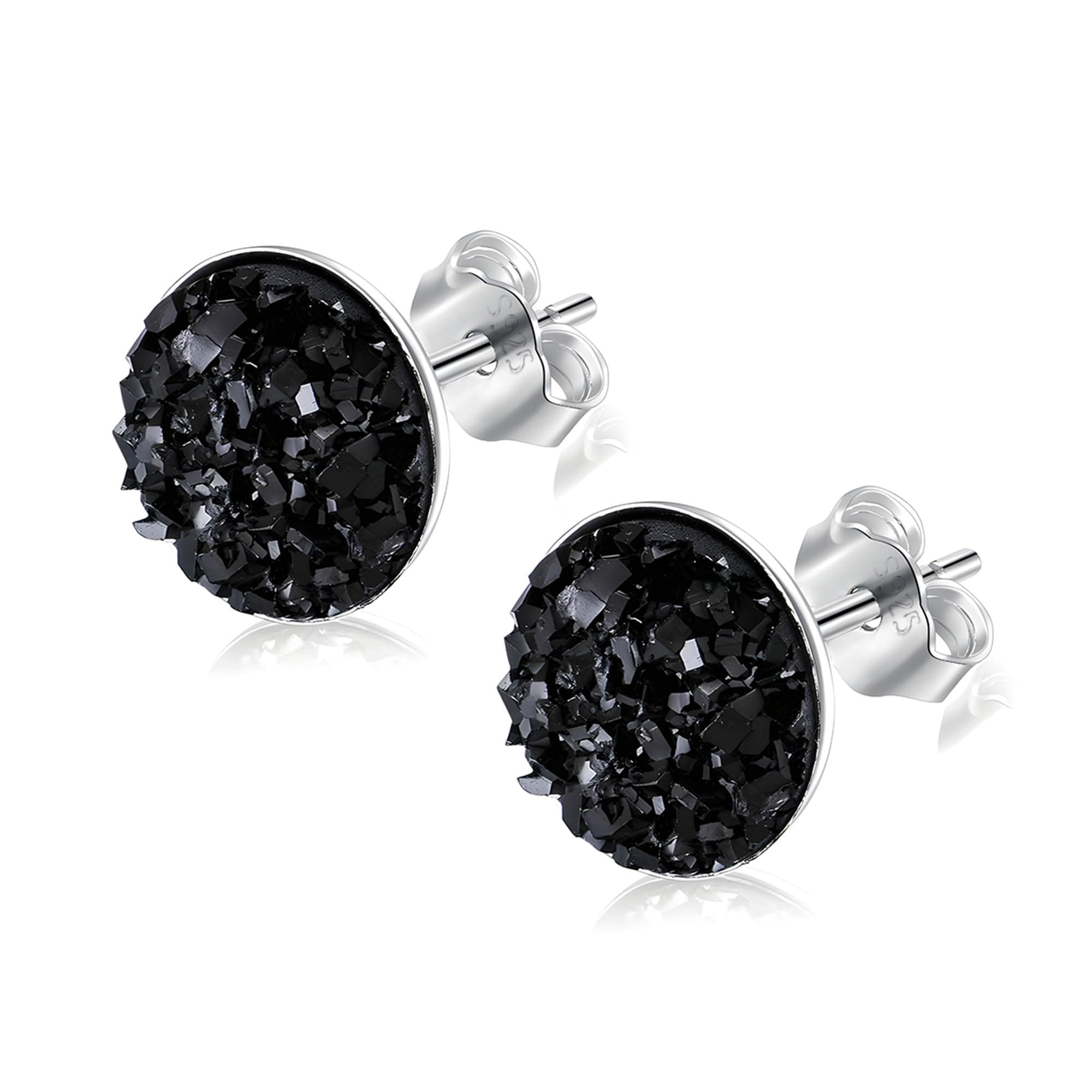 925 Sterling Silver Stud Earrings,Black Purple Blue 8 Color Options Silver Stud Earrings,Round Druzy Earrings Hypoallergenic for Women Men