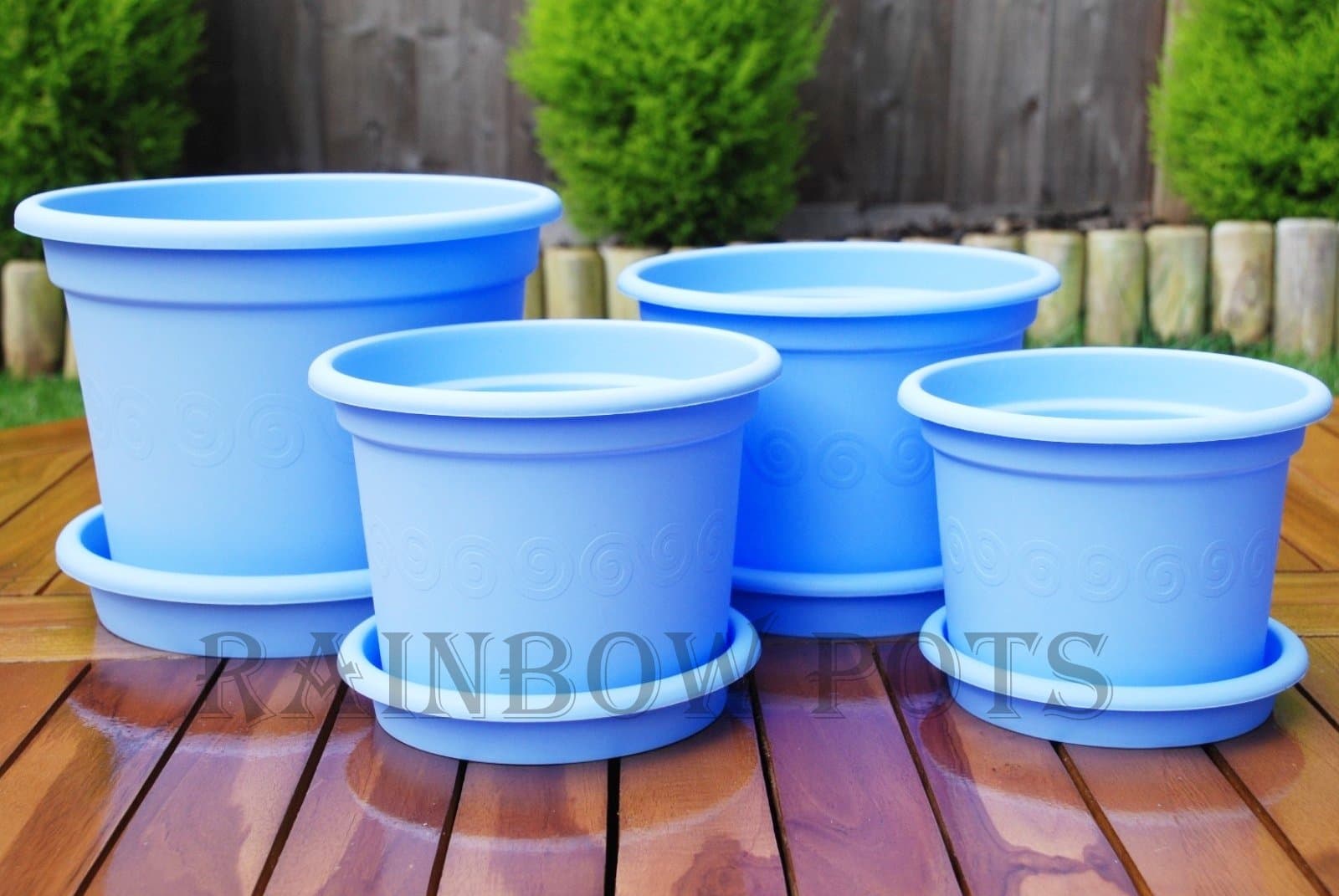Coloured plastic flower plant pots planter with saucer 13, 15, 17, 19, 23, 27 Blue (27 cm - 10.8 inch)