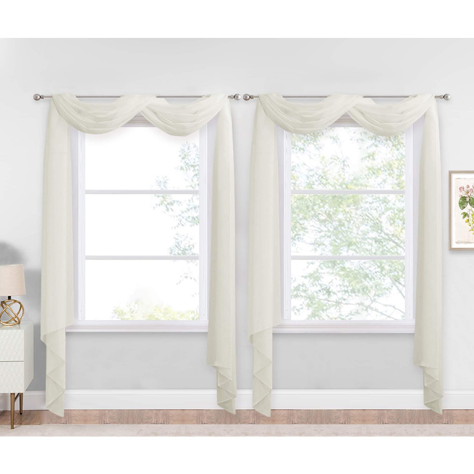 NICETOWNSheer Textured Scarf Valances for Windows, Voile Sheer Texture Window Dressings for Anniversary/Wedding Design, 60" Wide by 144" Long, 2 Pieces