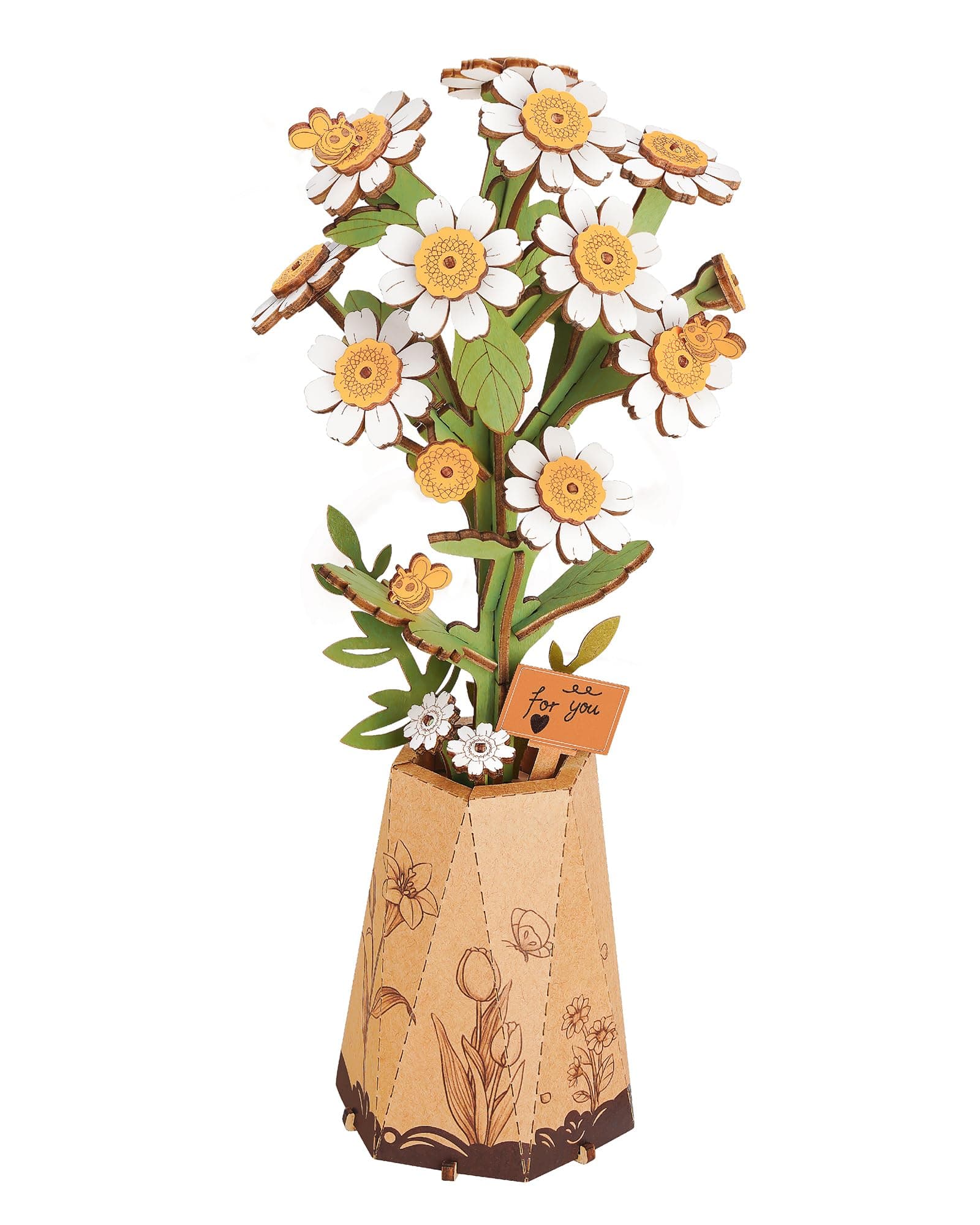 3D Puzzle Flowers Bouquet Wooden Blossom Craft Model Kits for Adults Eternal Flowers Romantic Gift for Her Birthday/Valentine's Day/Mother's Day (Chamomile)