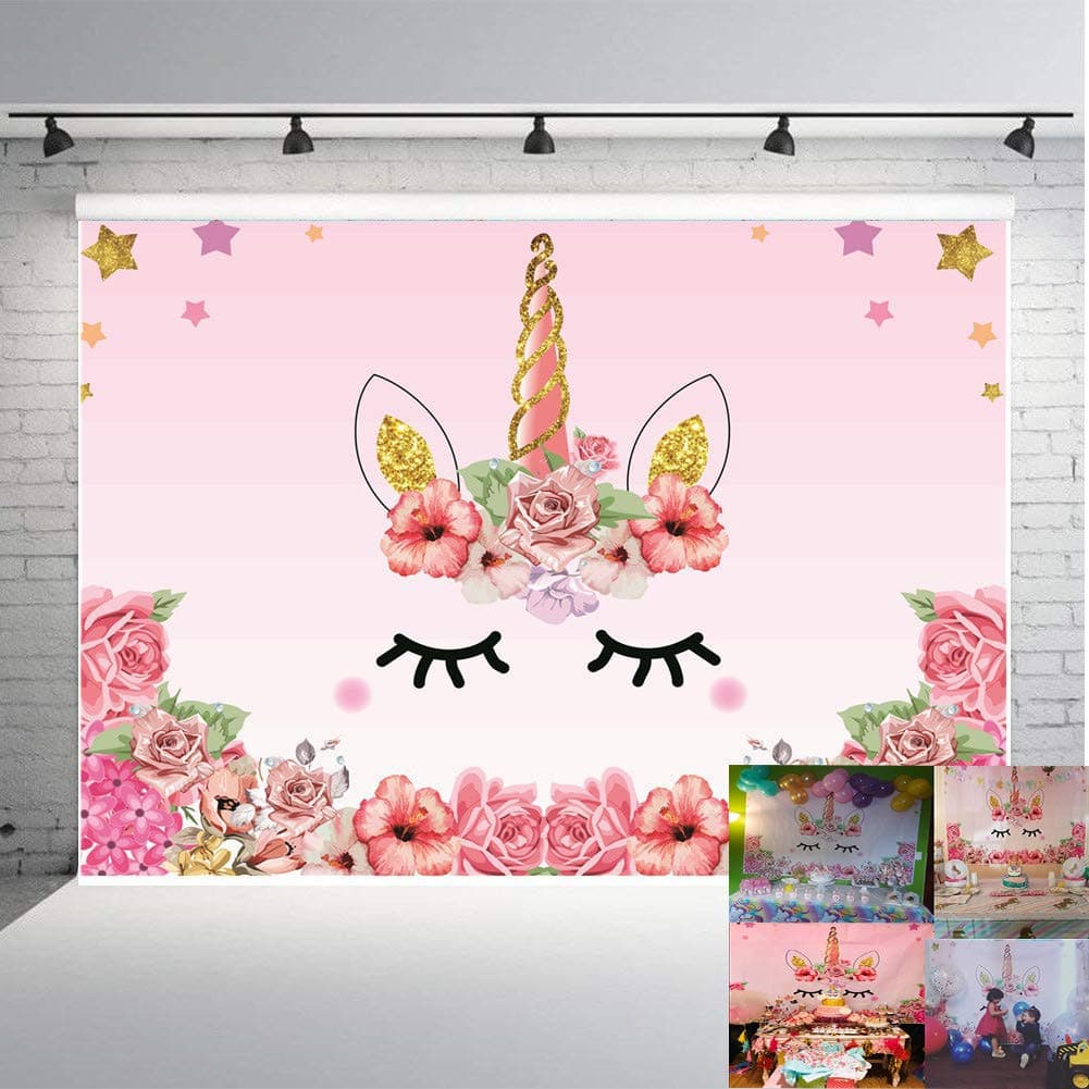 Qian Unicorn Themed Photo Backdrop Birthday Party Background Baby Shower Dessert Table 7x5ft