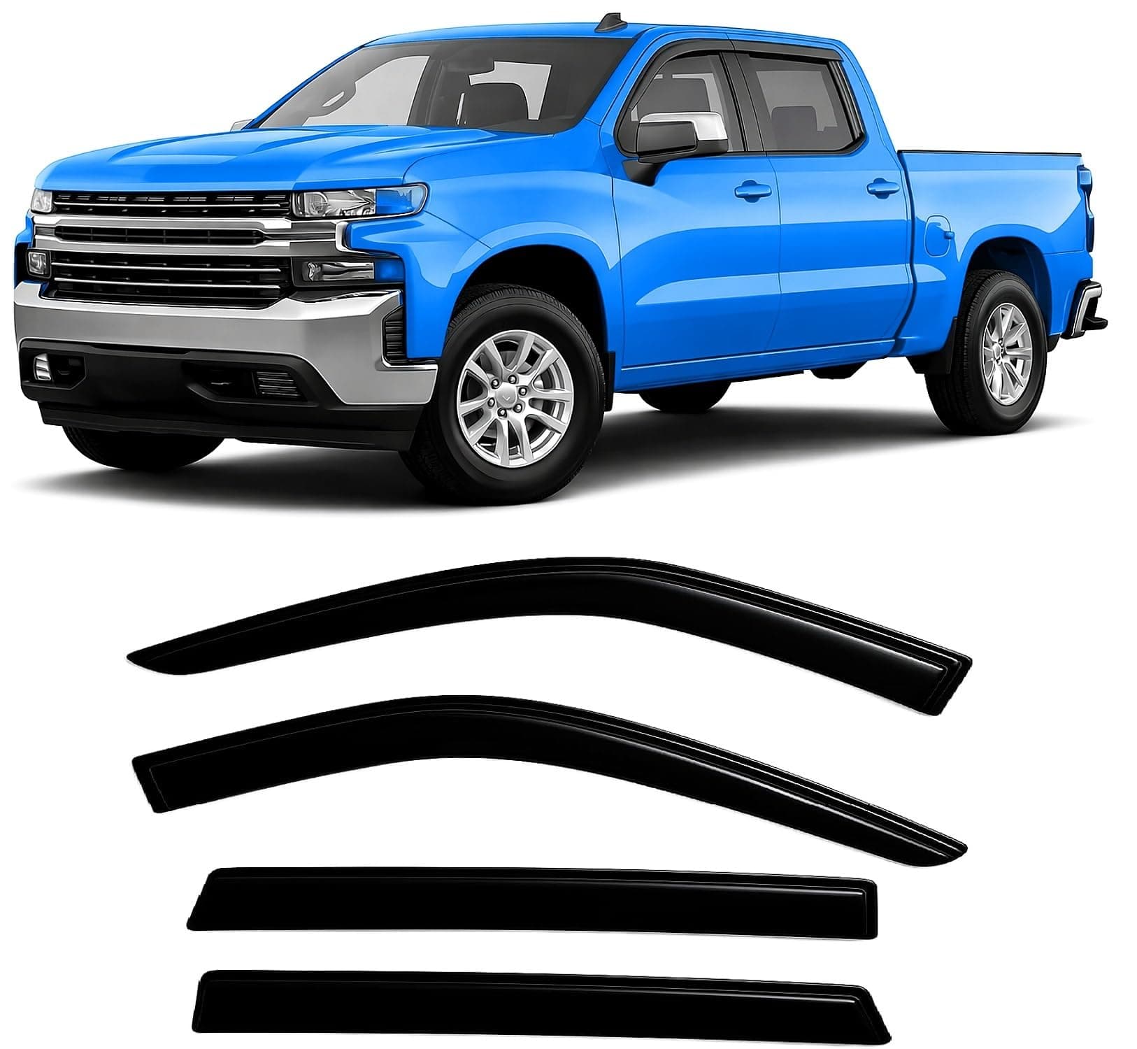 2019-2026 Tape-On Rain Guards for Chevrolet Chevy Silverado 1500 Crew Cab & for GMC Sierra 1500 Crew Cab Side Window Deflector Visors 2020 2021 2022 2023 2024 2025