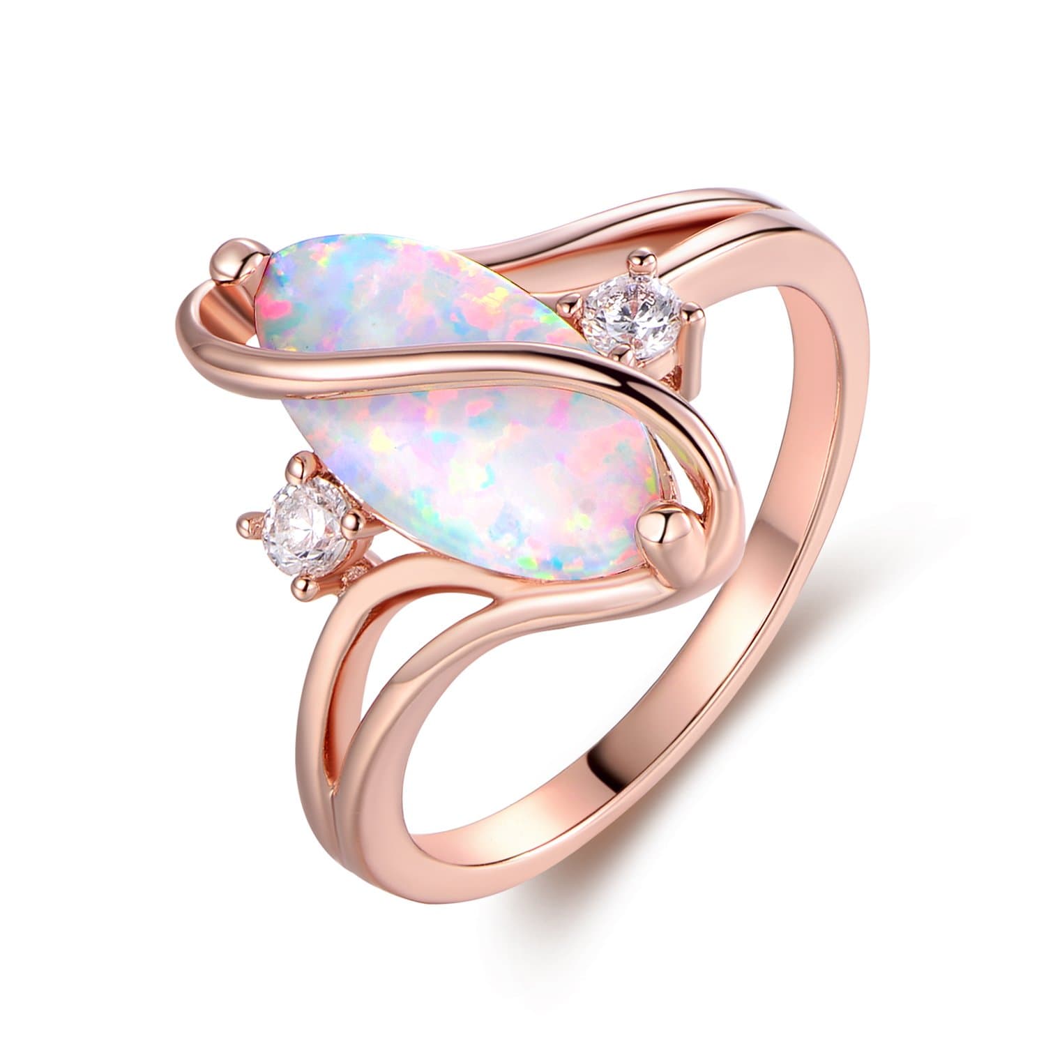 Rose Gold & White Gold Plated Created Ruby, White Fire Opal & Cubic Zirconia Accents Ring