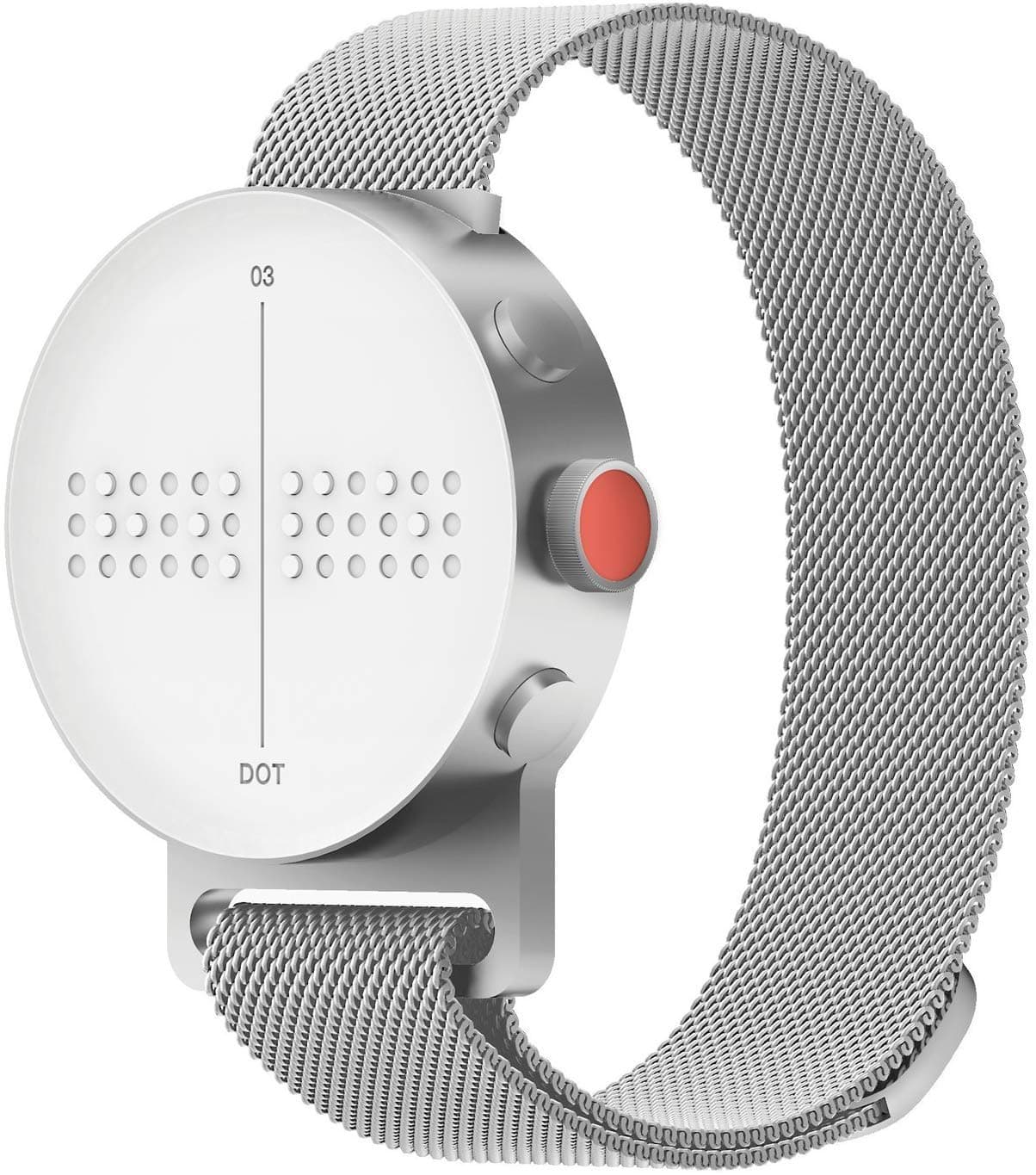 DOT Watch - The First Braille & Tactile Bluetooth Smartwatch in Silver Metal Strap (Large Loop Size)