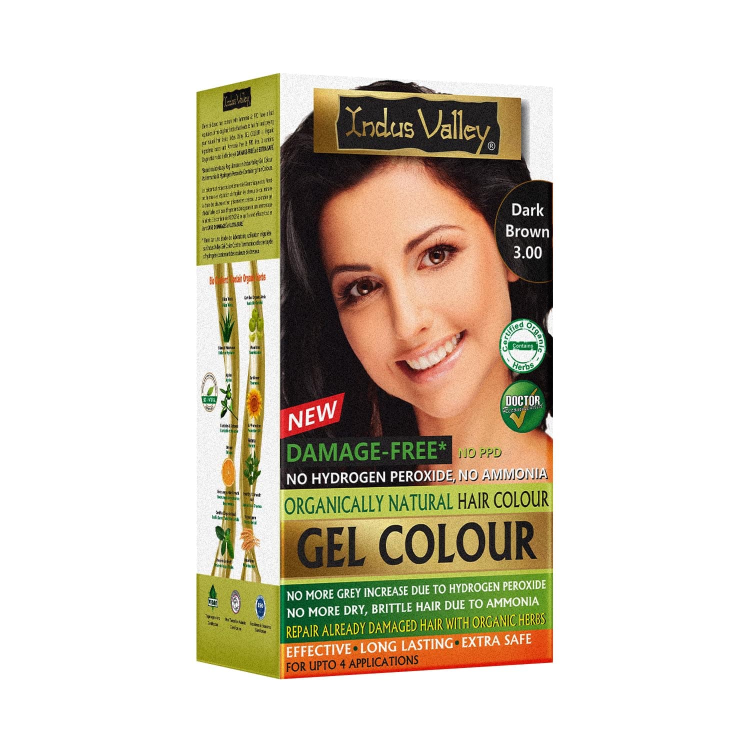 Natural Organic Damage Free Gel Hair Color | Organic Hair Dye, Ammonia Free, Vegan & Cruelty Free | Up to 100% Gray Coverage, Long Lasting Results |Dark Brown 3.0 (20gram+200ml)