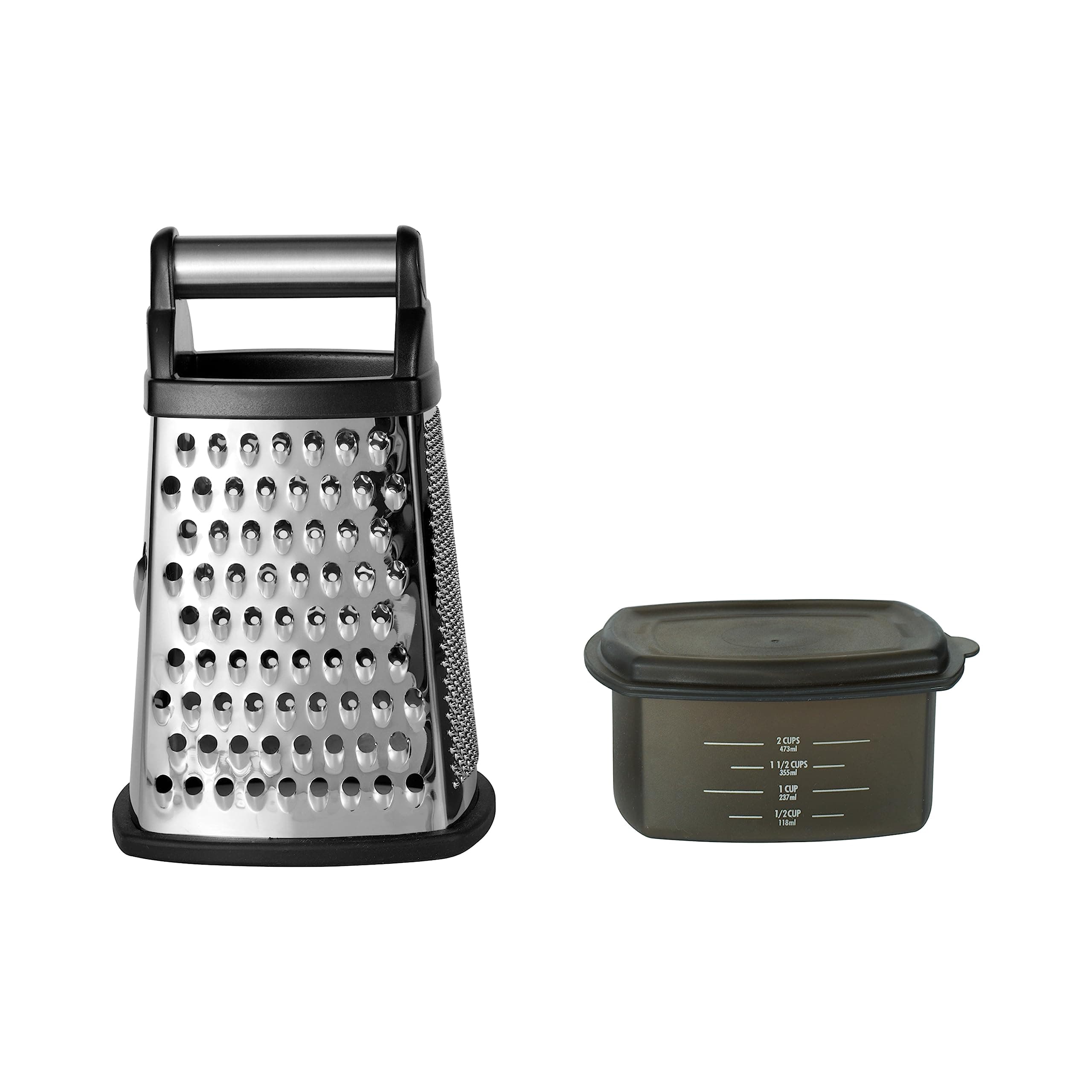 KitchenAid Gourmet 4-Sided Stainless Steel Box Grater with Detachable Storage Container, 10 inches tall, Black