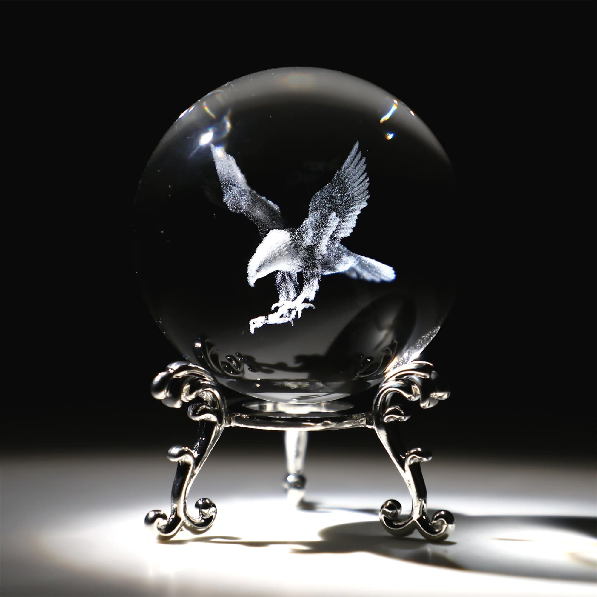 HDCRYSTALGIFTS Engraved Eagle Crystal Ball Paperweight with Stand 60mm 3D Las...