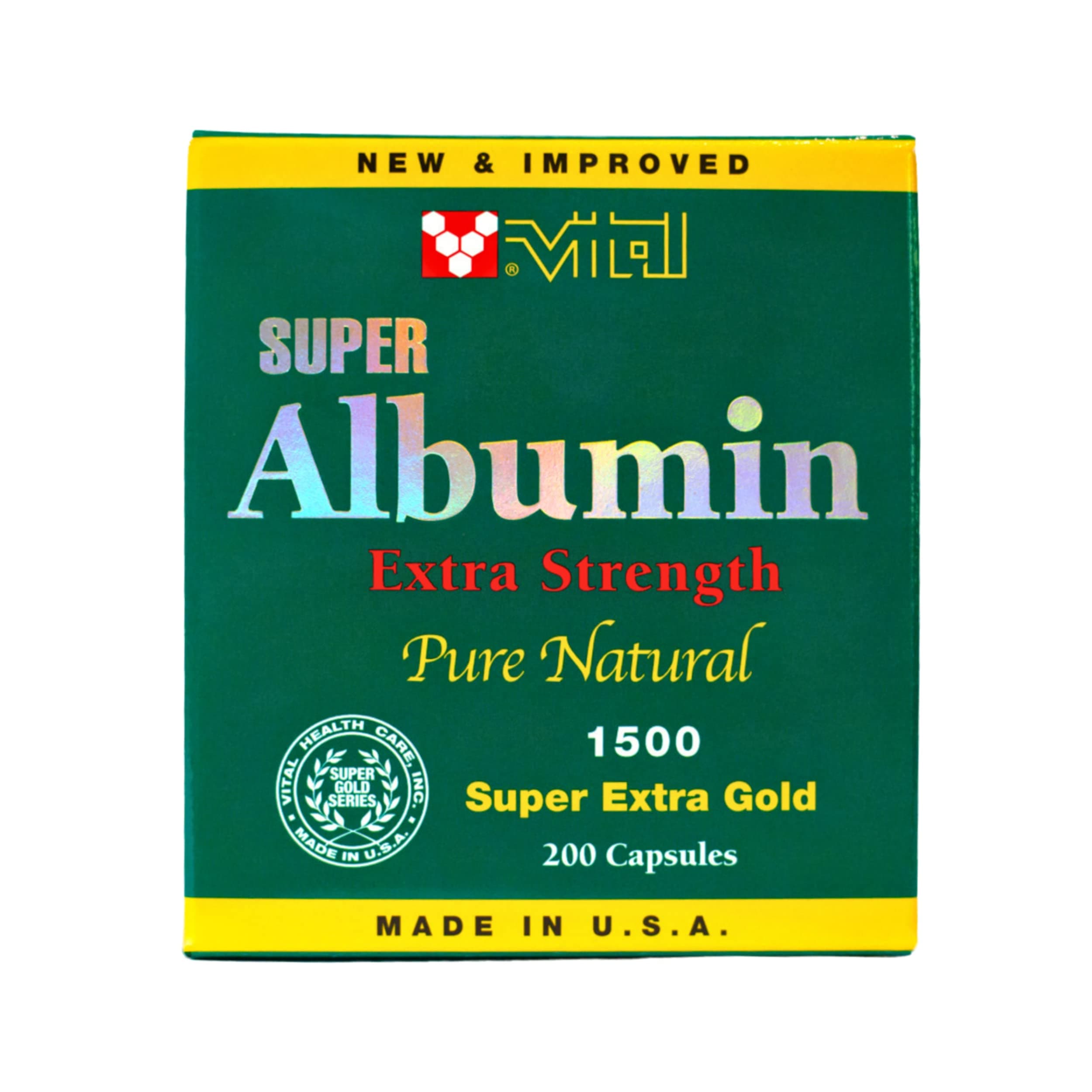New & Improved Super Albumin Gold Extra Strenth 1500 mg 200 Capsules