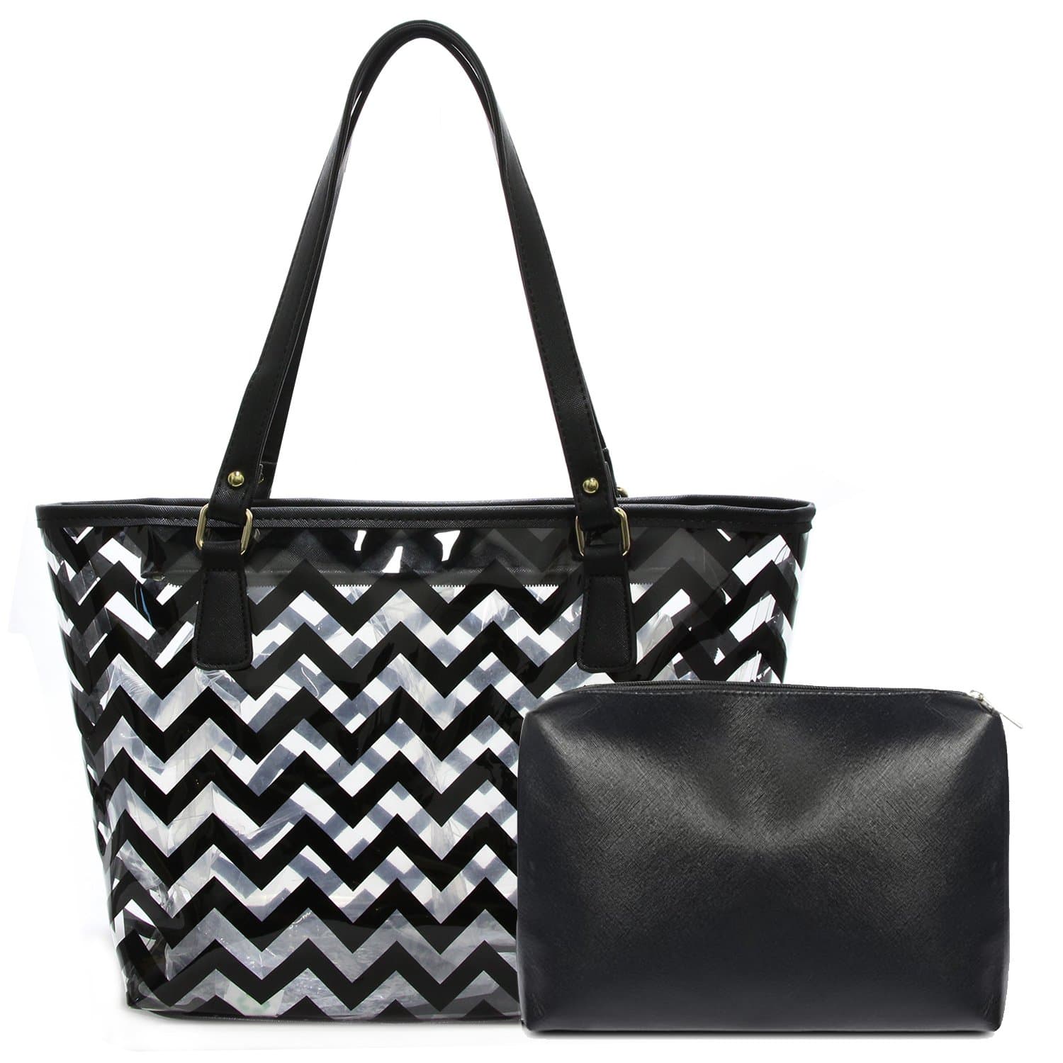 MICOM Clear Tote Bags with Full Chevron Stripe Shoulder Handbag with Interior Pocket