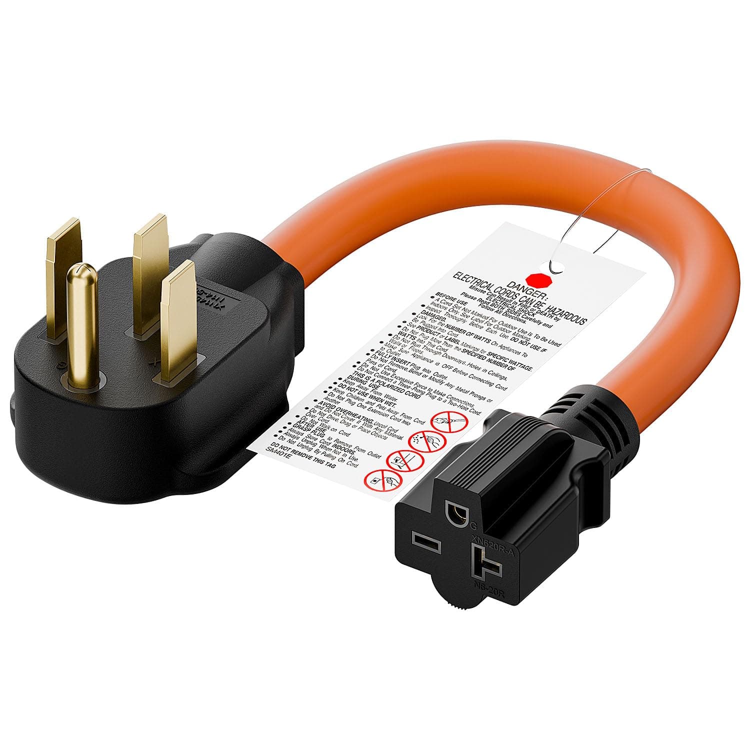 1FT STW 10/3 Heavy Duty Nema 14-50P 50-AMP Plug Male to 6-20R/6-15R T-Blade adapter, 4-Prong 250V to 20A 250V 6-20/15R Adapter, 14-50 to 6-20R EV Dryer Adapter