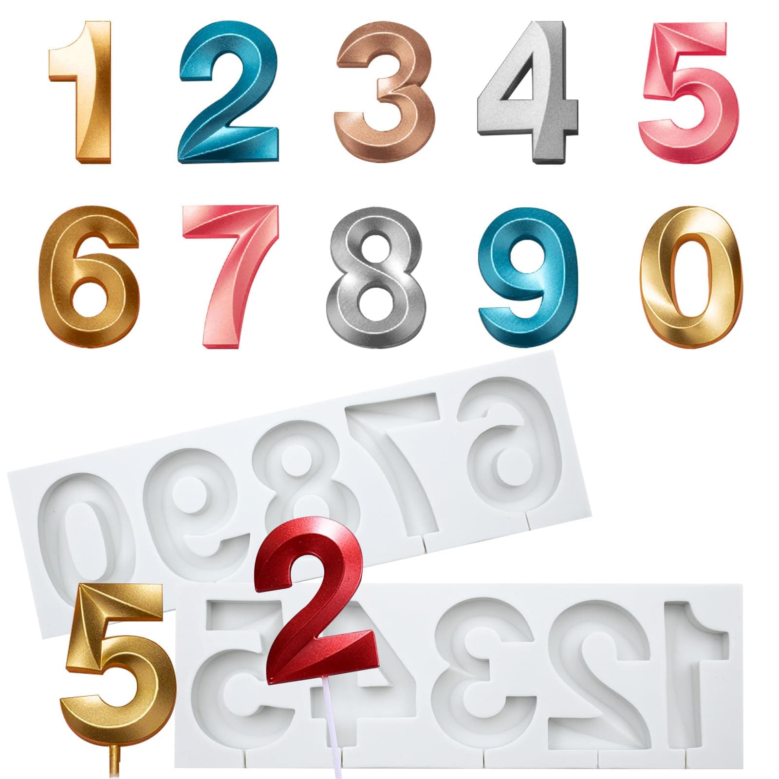 Opera Art 0-9 Number Mold, Silicone Fondant Mold for Cake Topper Cupcake Decorating and Digital Cookies Candy Chocolate Lollipop Candle Making