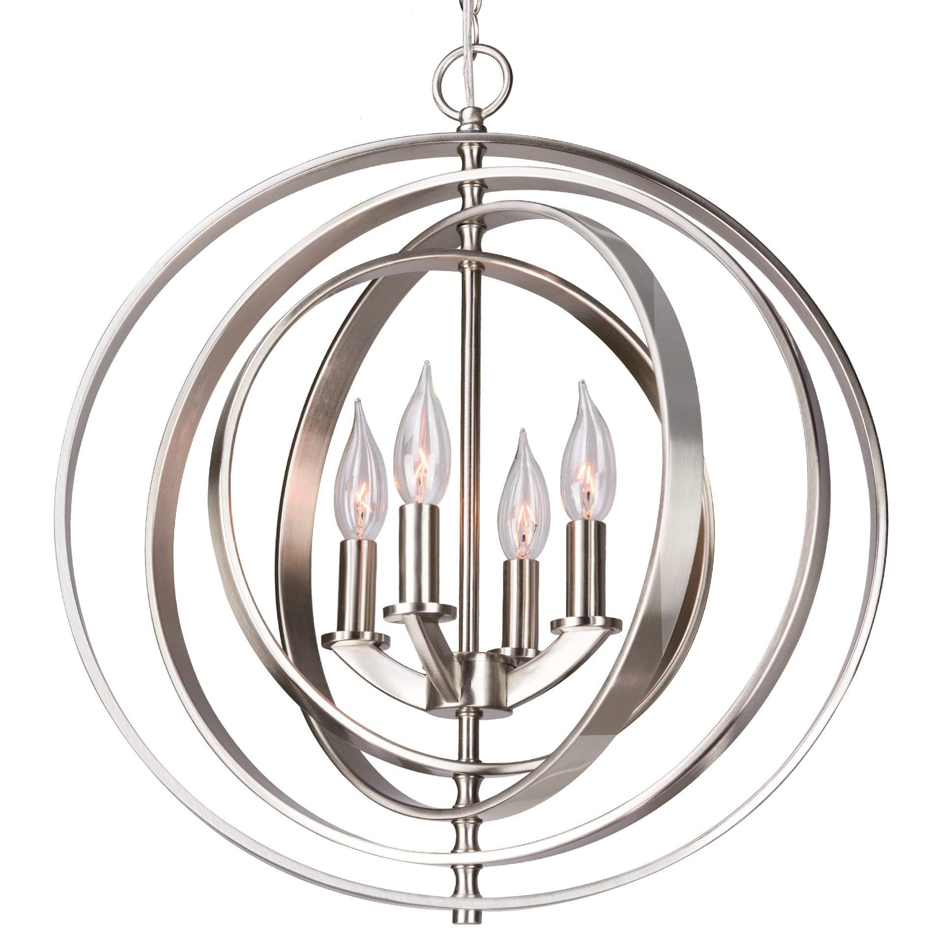 Orbits 21" 4-Light Modern Sphere/Orb Chandelier, Brushed Nickel Finish