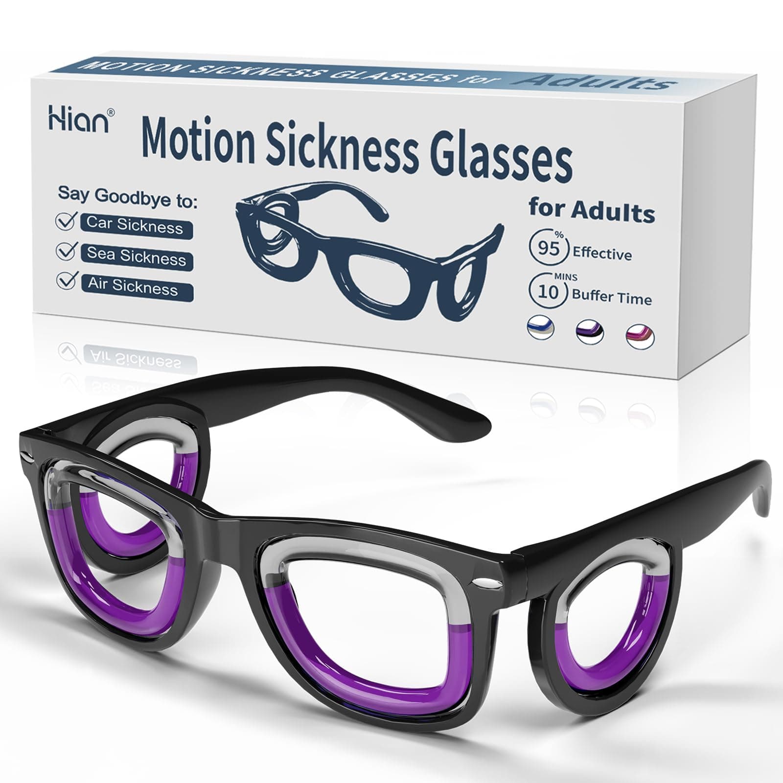 Hion Adult Anti- Motion Sickness Smart Glasses, Ultra-Light Portable Nausea Relief Liquid Glasses, Carsickness Airsickness Seasickness Glasses, Kids Travel/Cruise Essentials(Black