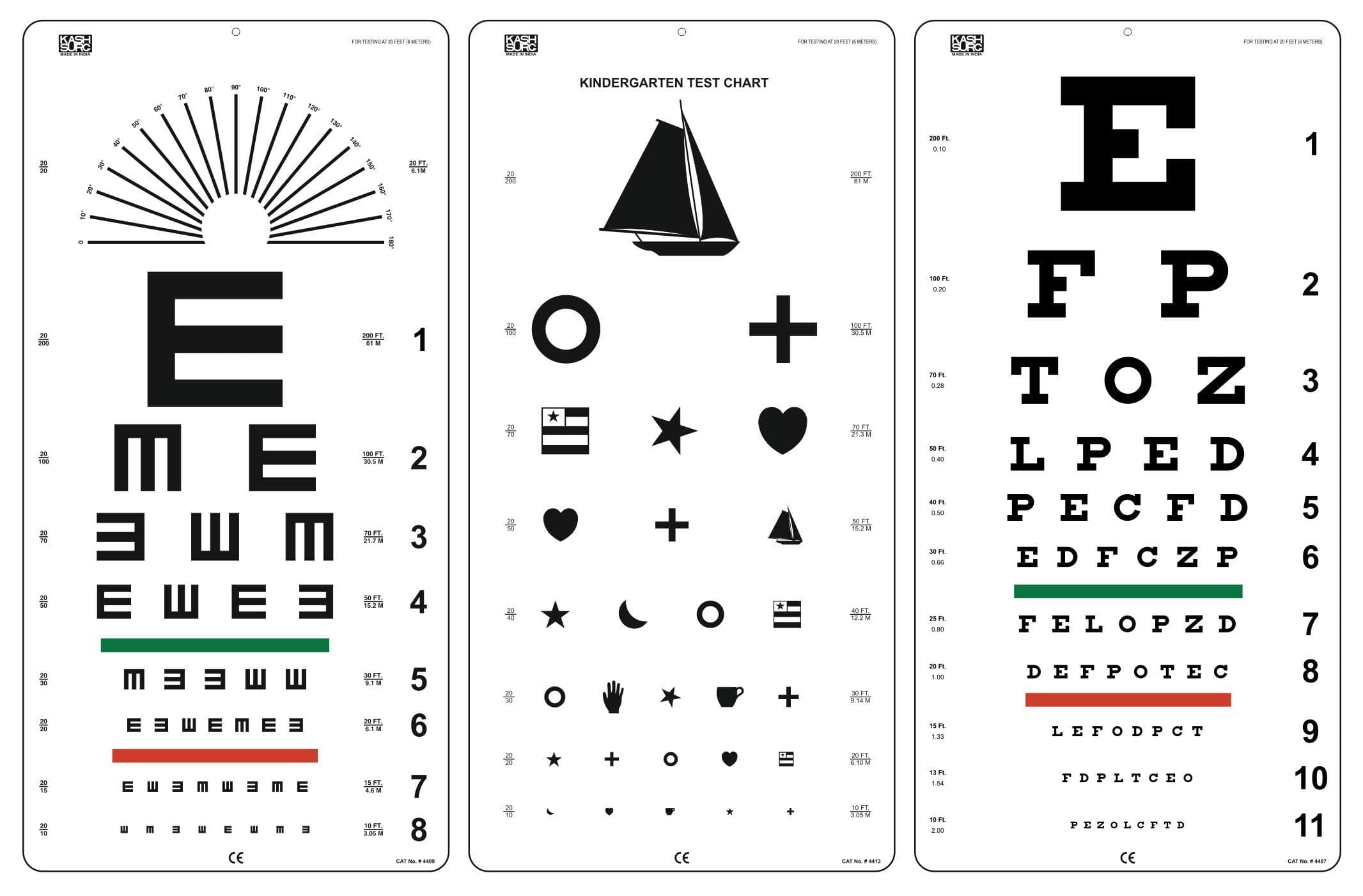 KSIPL Snellen EFP, Kindergarten, E Illiterate with Astigmatic Chart Distance Vision Eye Chart (Pack of 3 Charts)