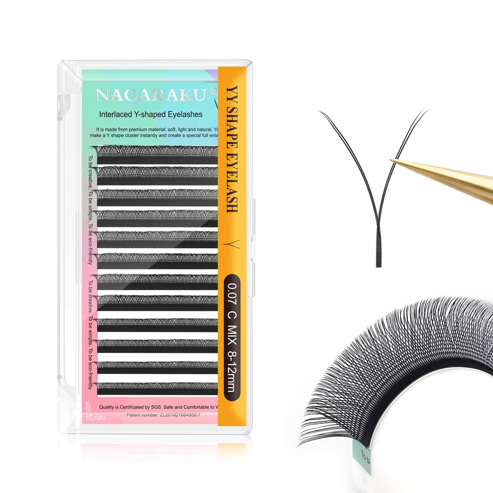 NAGARAKUYY Eyelash Extensions Supplies 4D Y Lash Premade Fans Russian Volume Cross Handwoven Y Shaped Mesh Technology Wispy Crisscross Cluster Matte Black 12 Rows(0.07 C Curl 8-12mm Mix）
