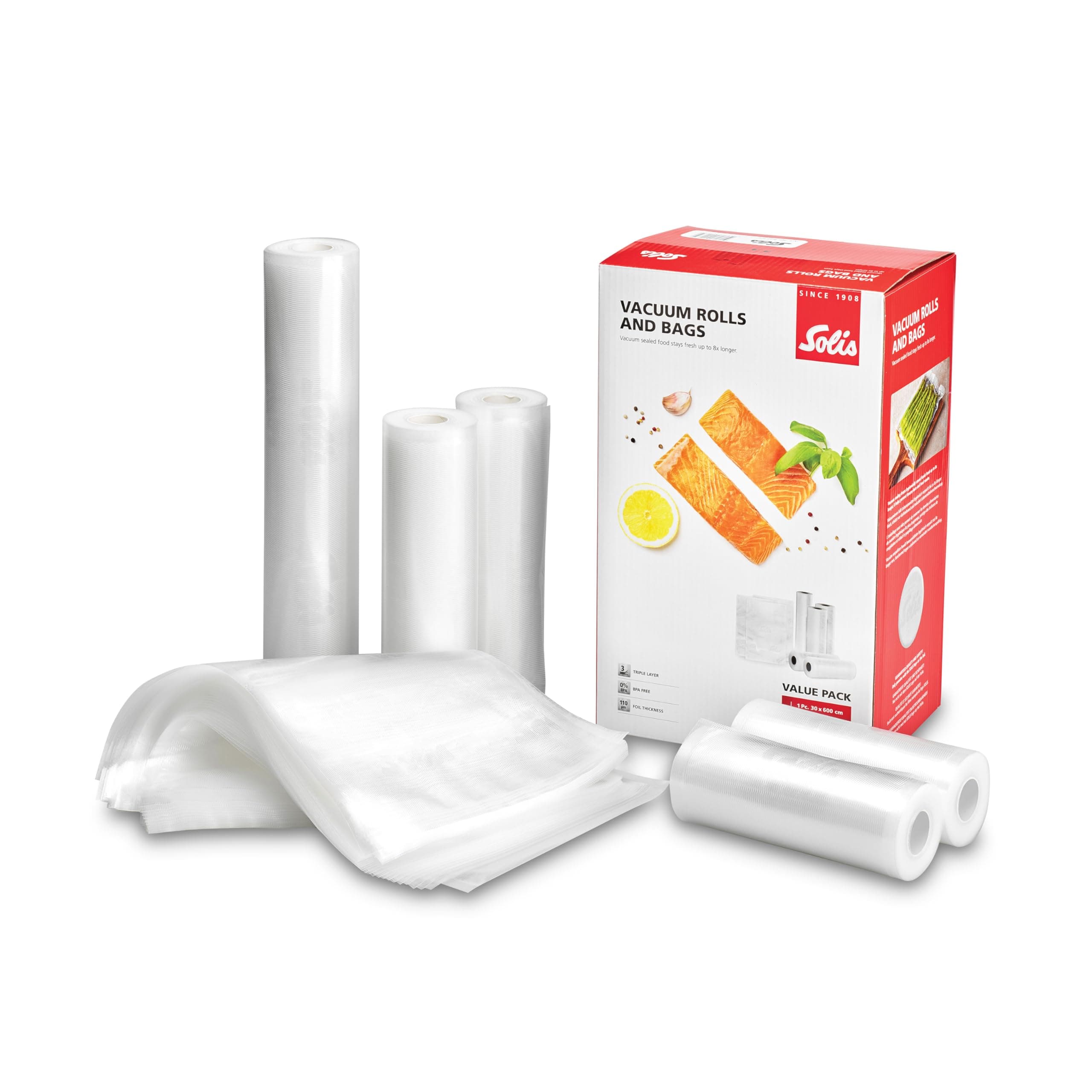 5 Rolls of Film and 50 Vacuum Bags - Ideal for Use with Solis Vacuum Packaging Machines - BPA Free