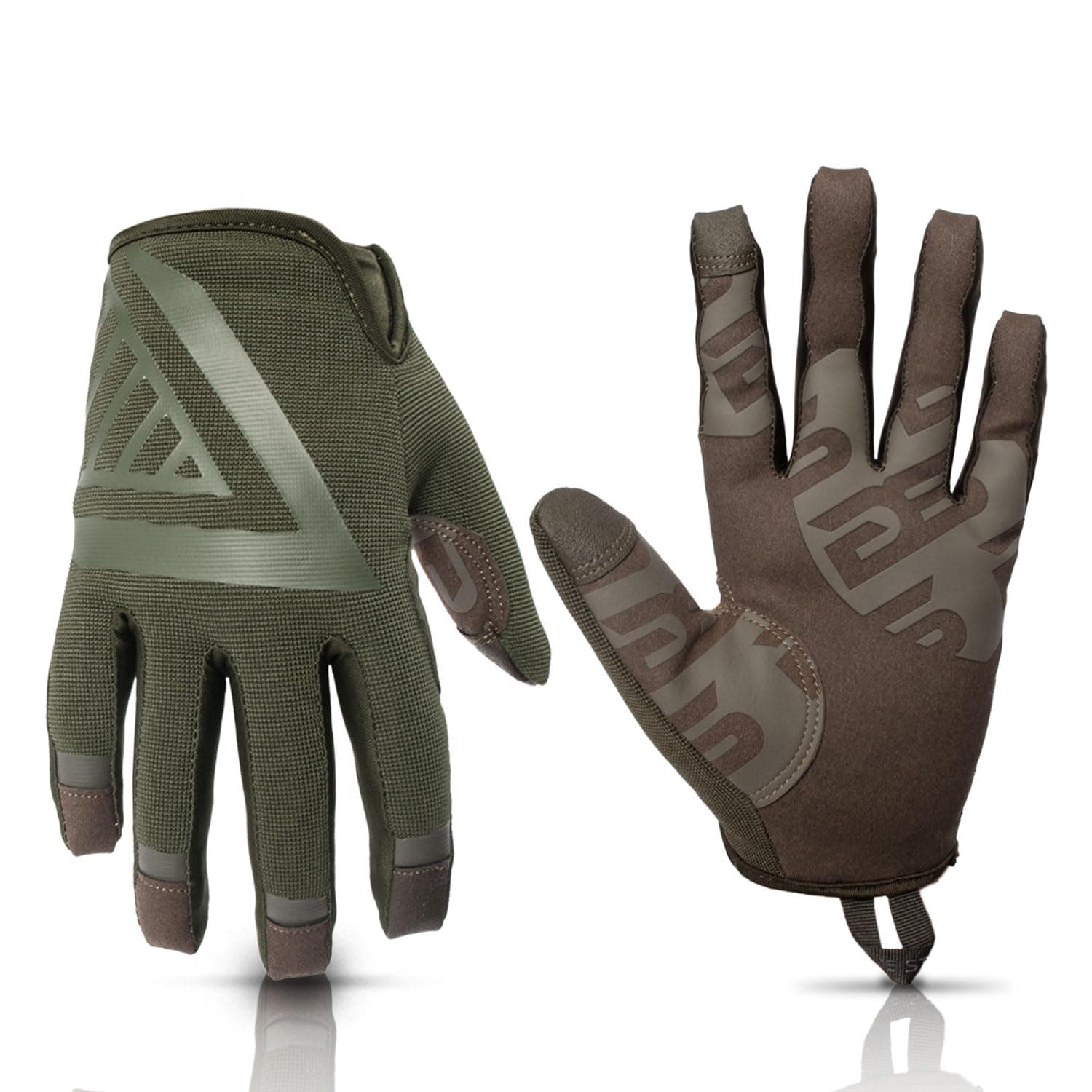 The Impulse Tactical Gloves for Men with Touchscreen Compatibility – Suede Leather & Spandex Shooting Gloves for Motorcycle, Airsoft, Paintball & Work Use – Green, Medium