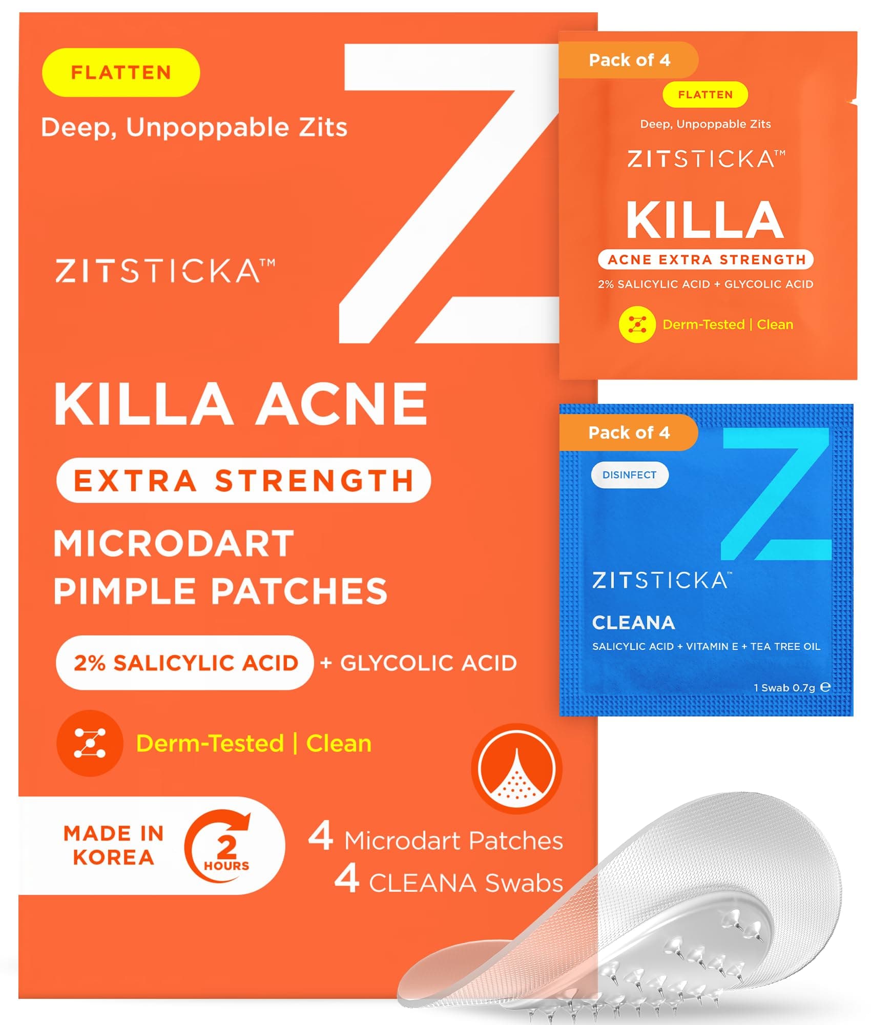 ZitSticka KILLA Extra Strength Medical Grade Acne Patches - Advanced Fast Acting Patches for First Zits - 4 Pack - Starts Working in 2 Hours