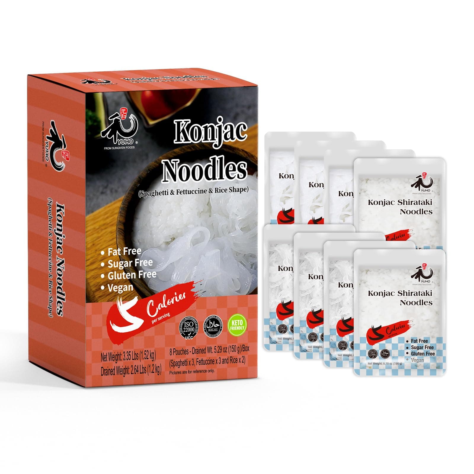 Konjac Shirataki Noodles Variety Spaghetti Fettuccine Rice Pasta Keto Ready to Eat Vegan Gluten Free Low Carb Calorie Sugar Free Plant-Based Noodle, 8 Pack, 53.61 Oz