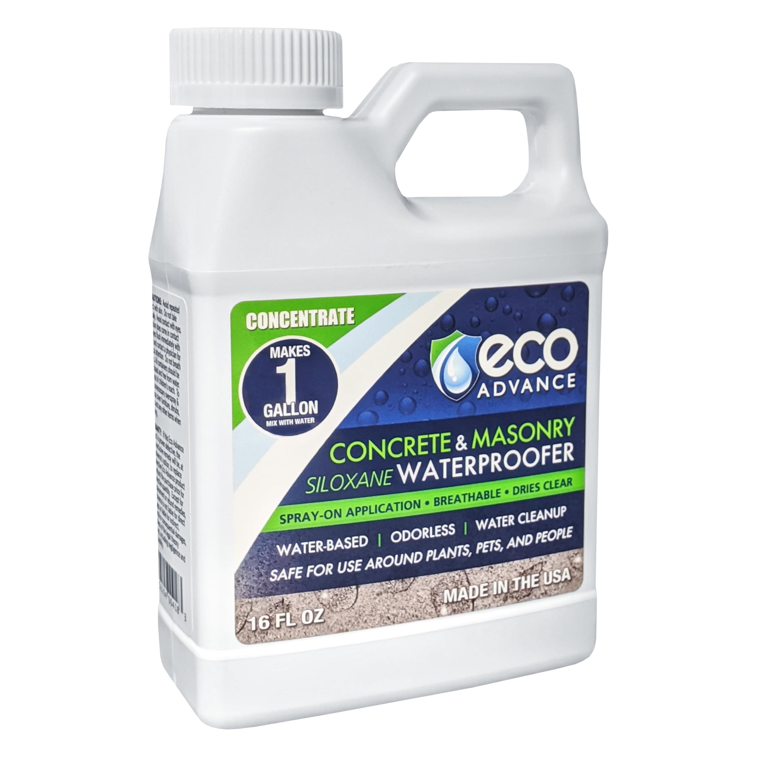 Eco Advance Concrete/Masonry Siloxane Odorless Spray-On Application Waterproofer Concentrate – Makes 1 Gallon, protectant for Concrete, Brick, Stucco, Stone - Non-Toxic Plant, Pet, People Safe
