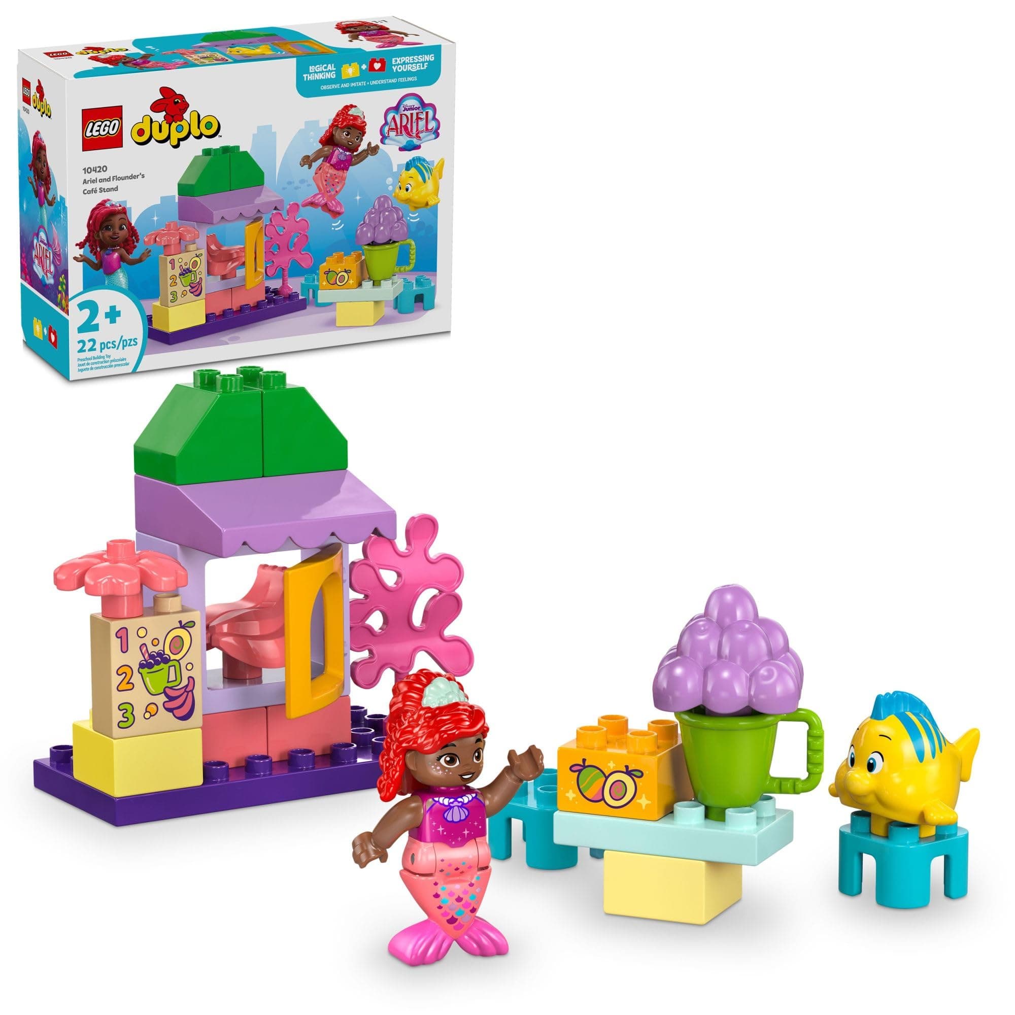 DUPLO Disney Ariel and Flounder’s Café Stand The Little Mermaid Toy, Educational Toy, Kids Play Food and Fruit, Kids Learning Toy, Building Set for Preschool Kids Ages 2 and Up, 10420