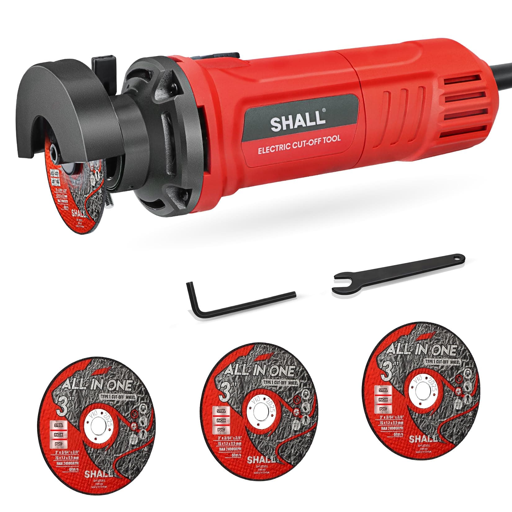 SHALL 3 Inch High-Speed Cut Off Tool, 3.5 Amp Metal Cutter Tool with 3Pcs Multifunctional Cut Off Wheels, 24000RPM Electricl Metal Cutting Tools for Steel, Inox