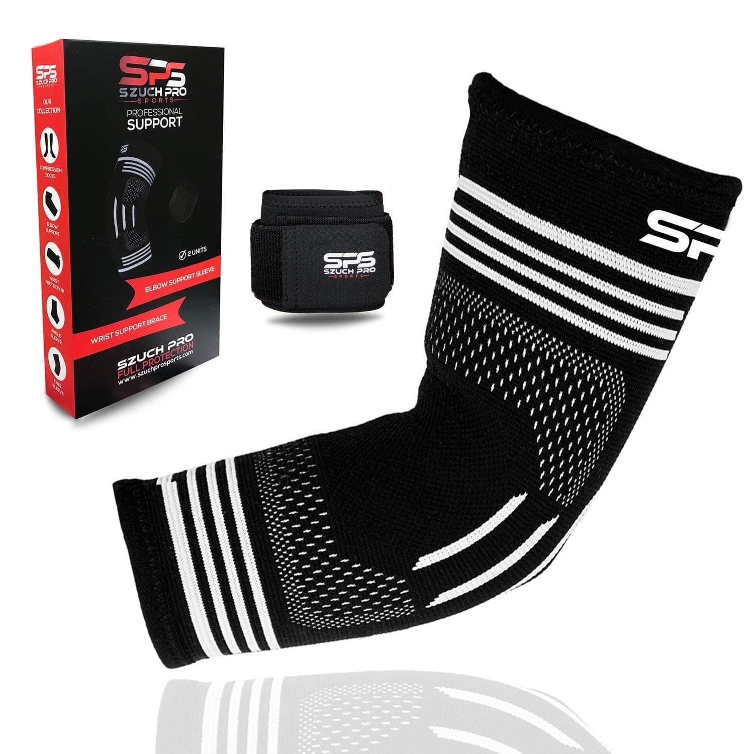 Szuch Pro SPS Tendonitis Compression Sleeve Support + Adjustable Wrist Supports for Workouts Weightlifting Tennis and Golfer's Elbow Brace Arm Sleeves Support for Men and Women Sports