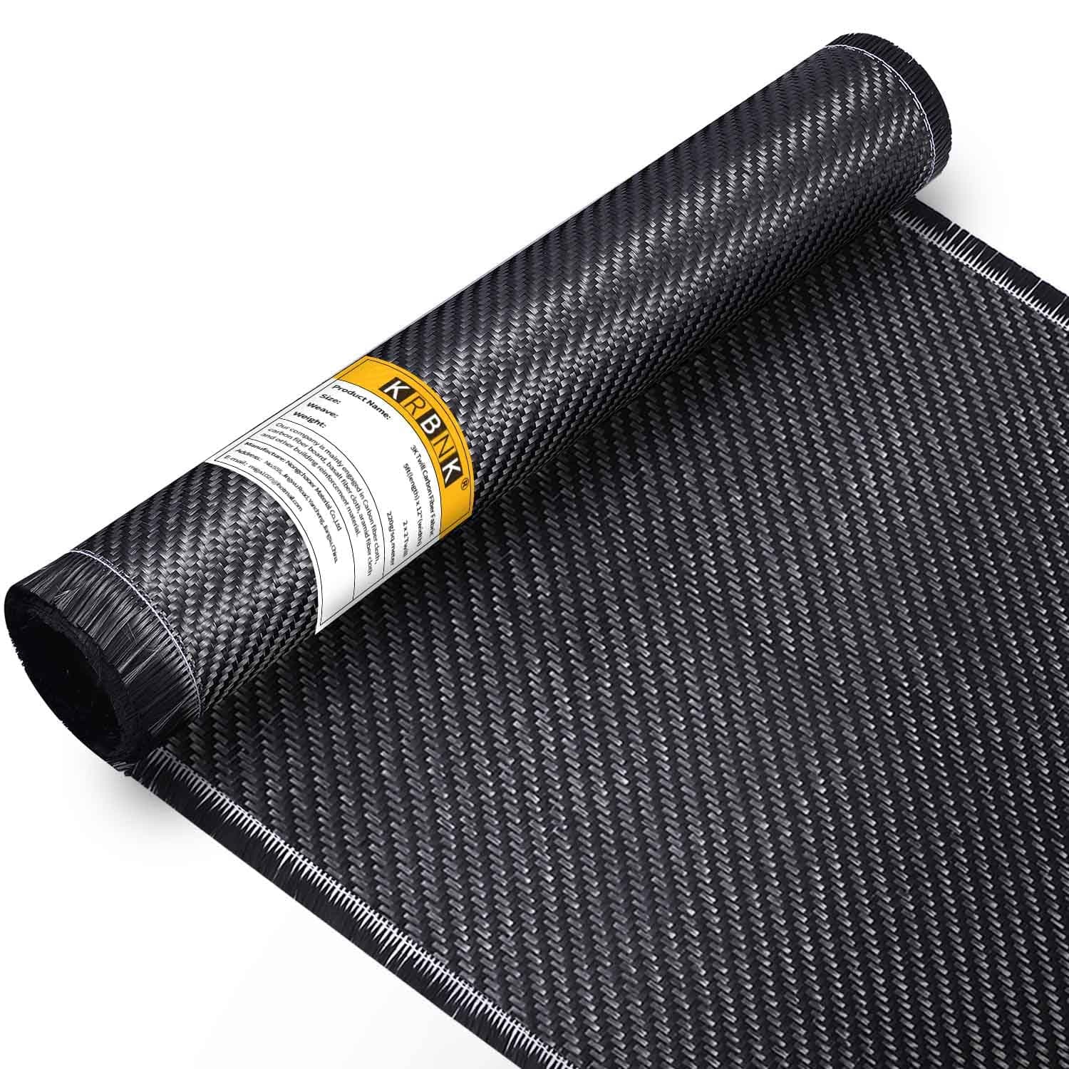 10ft x 12" Carbon Fiber Cloth Roll, 3K 220g Carbon Fiber Fabric, 2x2 Twill Weave Carbon Fiber Sheets Raw Material, Carbon Fiber Repair Kit for DIY Repair Cars Furniture