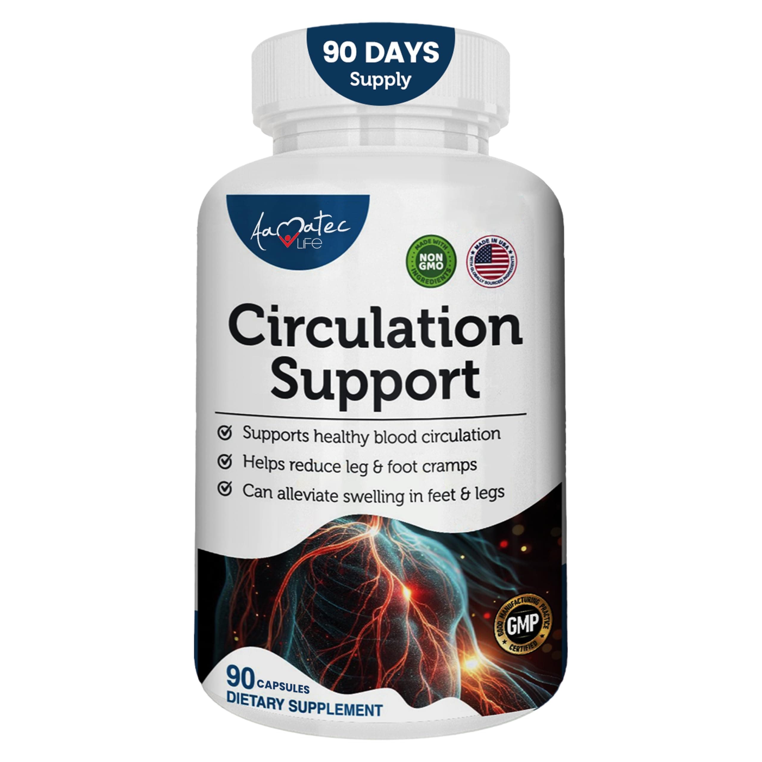 Blood Circulation Support Supplement for Arteries & Veins Health- Natural Cardiovascular Pills with L-Arginine, Ginger Root- Promotes Healthy Blood Flow & Heart Health- 90 Capsules