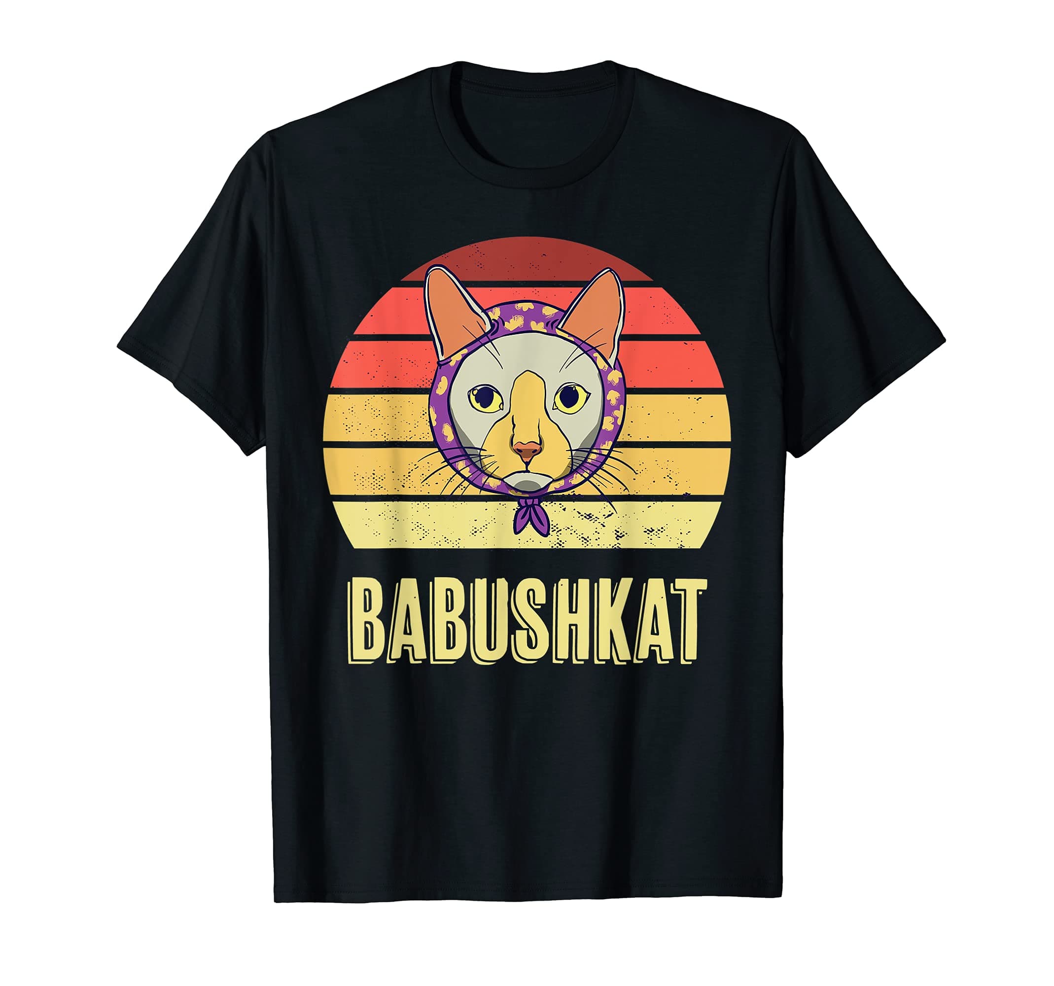 Vintage Babushkat Funny Babushka Head Scarf Cat Lover T-Shirt