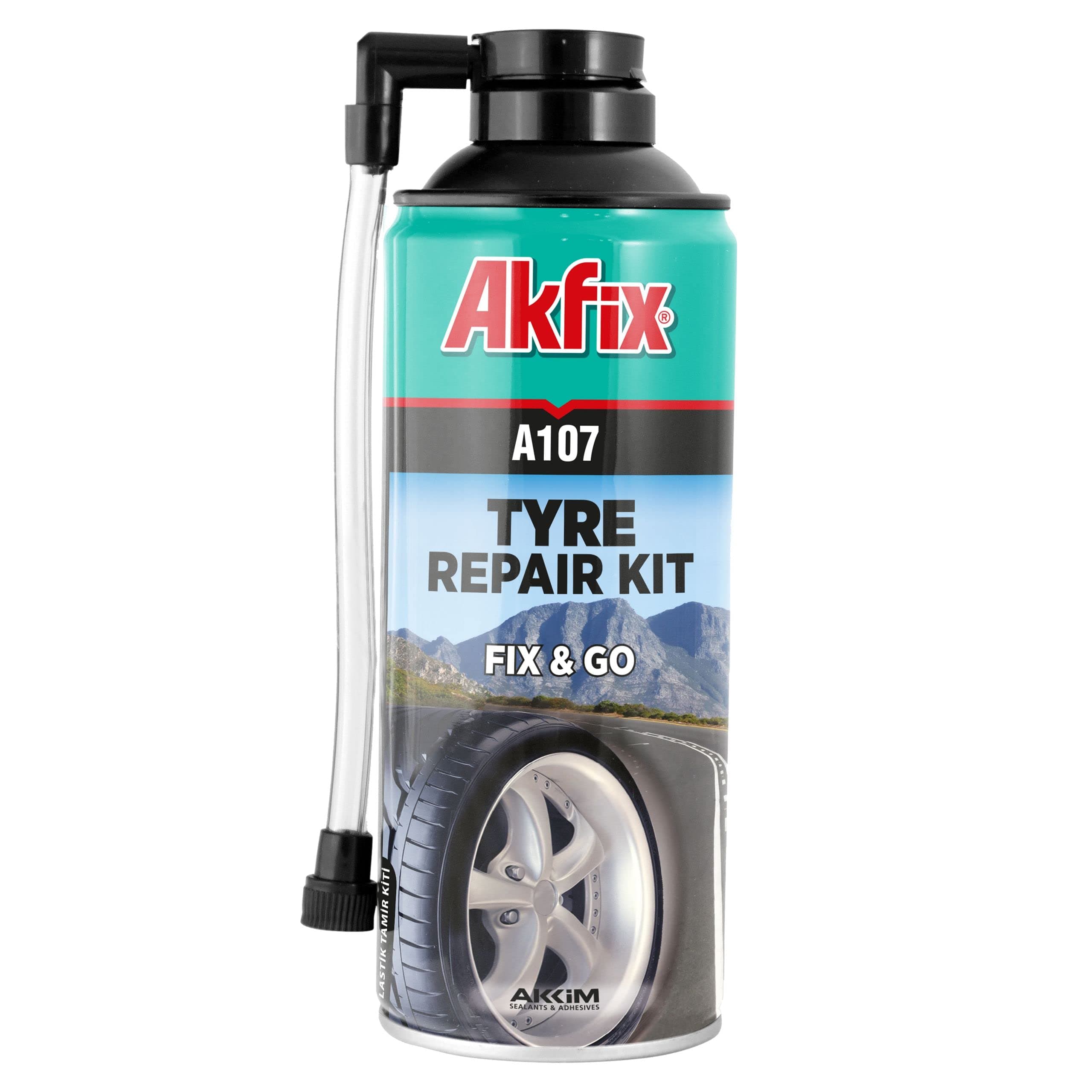 Akfix A107 Car Flat Tire Repair Kit - (1x10.5oz) Instant Emergency Flat Tire Repair Inflator for Cars, Motorcycles, SUVs, Safe for Tires & Wheels, No Removal or Jack Required - 1 Pack