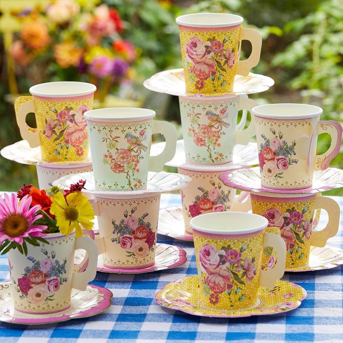 Pack of 24 Vintage Floral Cup & Saucer Afternoon Tea Set | Truly Scrumptious Disposable Tableware for Birthday or Garden Party, Baby Shower, Wedding, TRULYCUPSET24