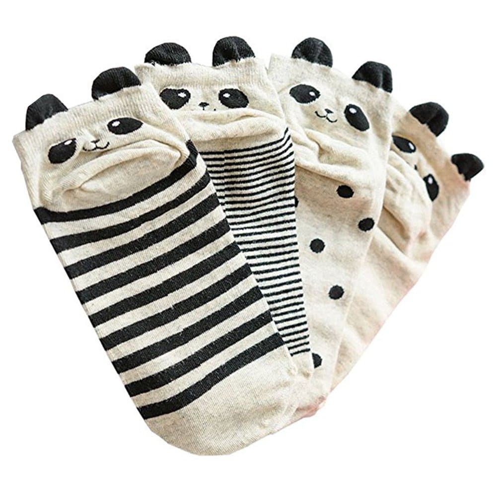 Caramella Cotton Novelty Socks Panda Ankle Socks for Girls and Women (Pack of 4)
