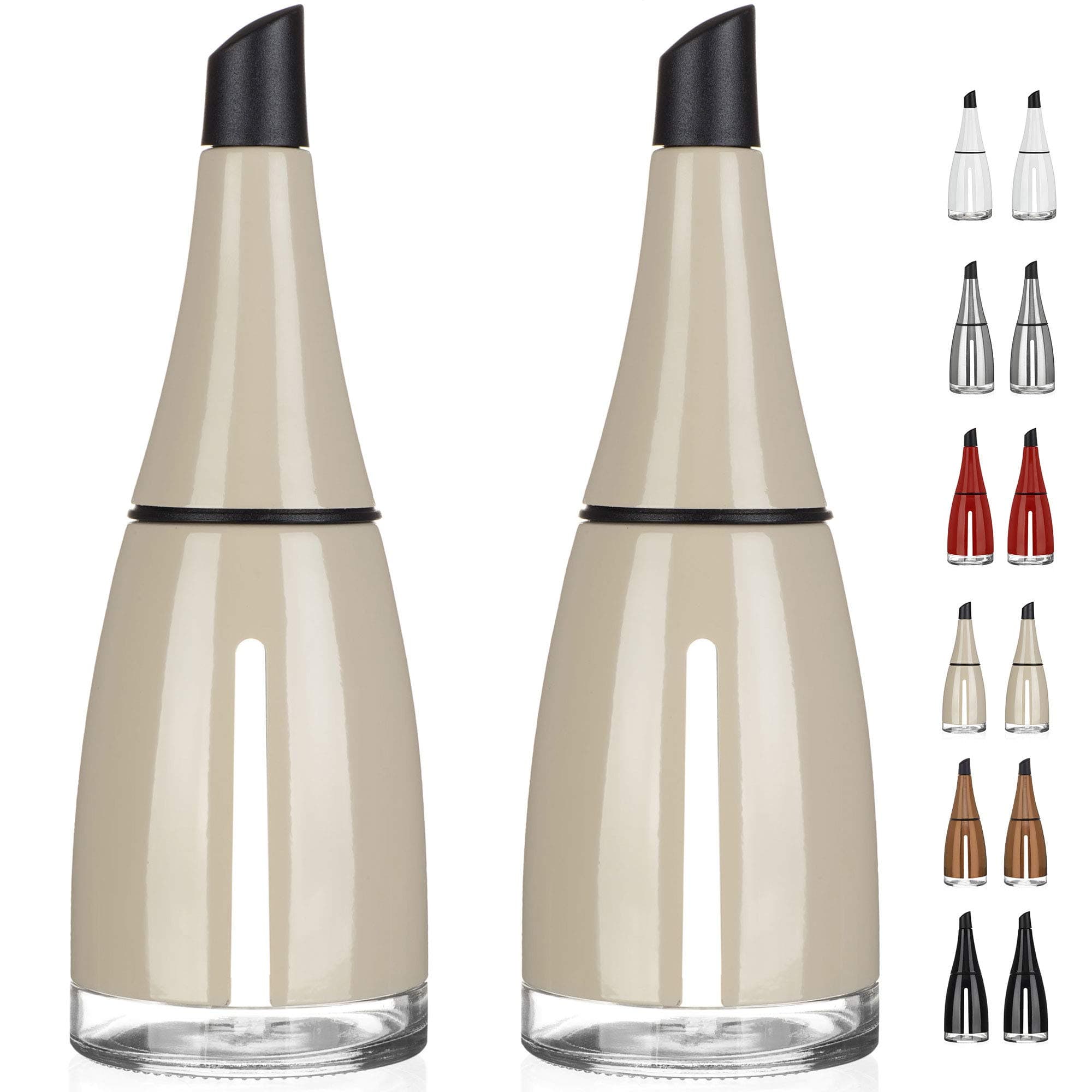 Olive Oil and Vinegar Cruet Dispenser Set with Elegant Glass Bottle and Drip Free Design - Tan