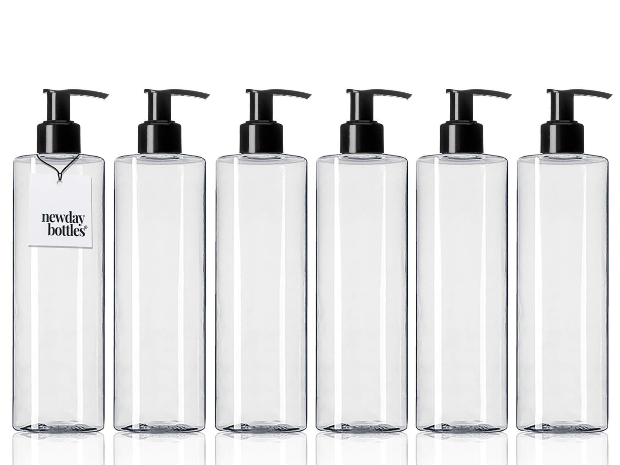 Newday Bottles, Empty Plastic Bottles with Lotion Pump Dispenser BPA-Free Refillable Containers (8 oz, Clear, Black Pump, Pack of 6)