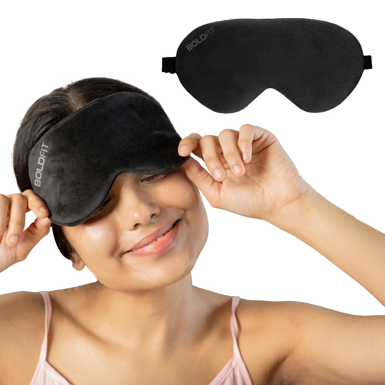 Eye Mask for Sleeping with Adjustable Strap Super Soft Sleeping Mask Blind Fold for Comfortable Sleep Travelling Sleep Mask Pad for Girls Sleeping Eye Mask Blind Folds for Sleeping - Black