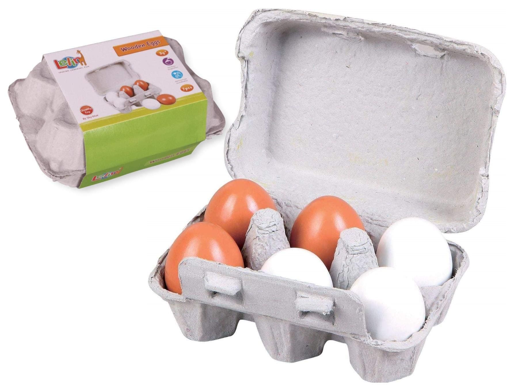 Lelin 6 Wooden Fake Eggs in Carton Pretend Play Pre-school Educational Toy Kitchen Food Toy