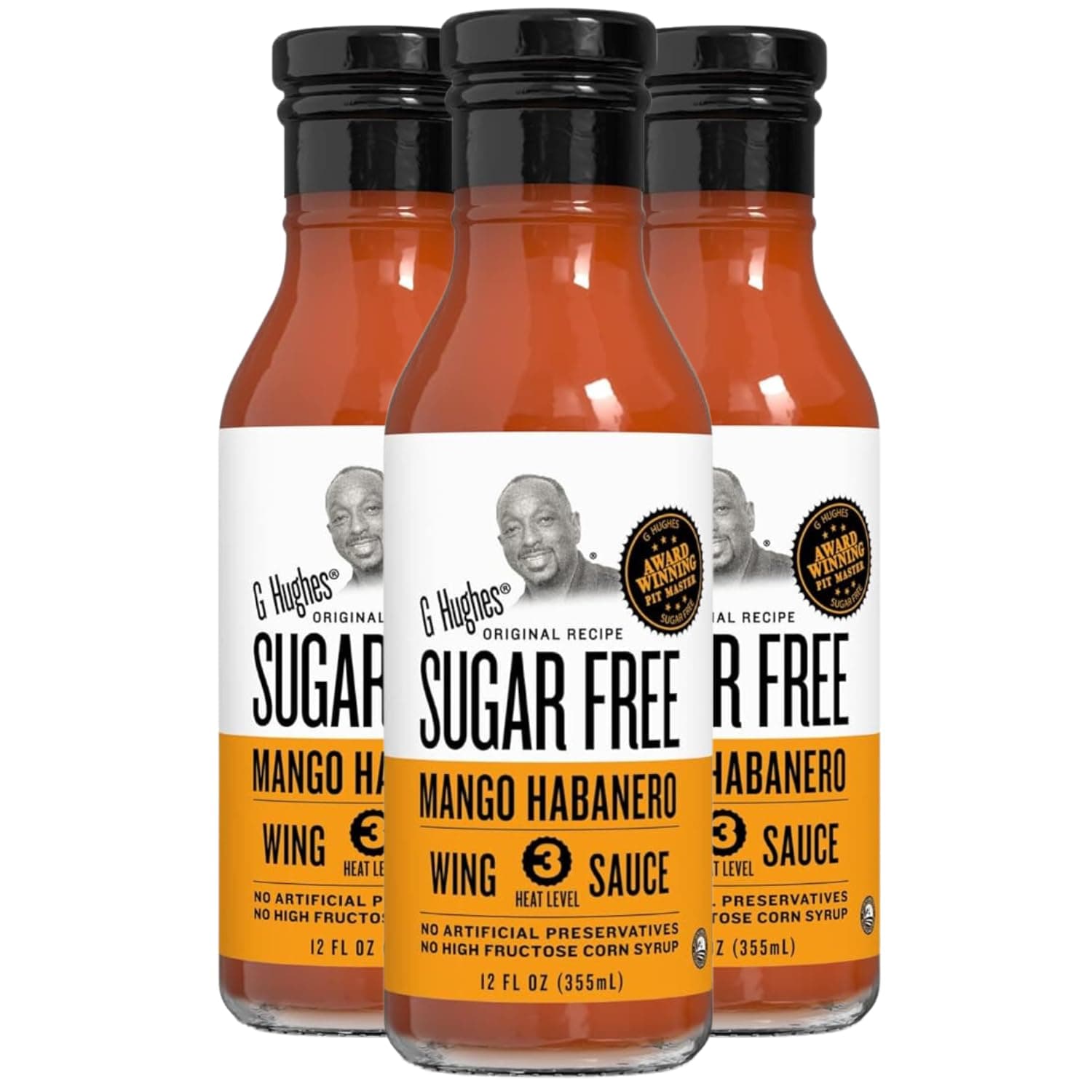 G Hughes Sugar Free, Mango Habanero Wing Sauce - Gluten Free Hot Sauce, Sugar Free Sauces, Habanero Hot Sauce, BBQ Sauces, No High Fructose, No Sugar - 12 Oz. (3-Pack)