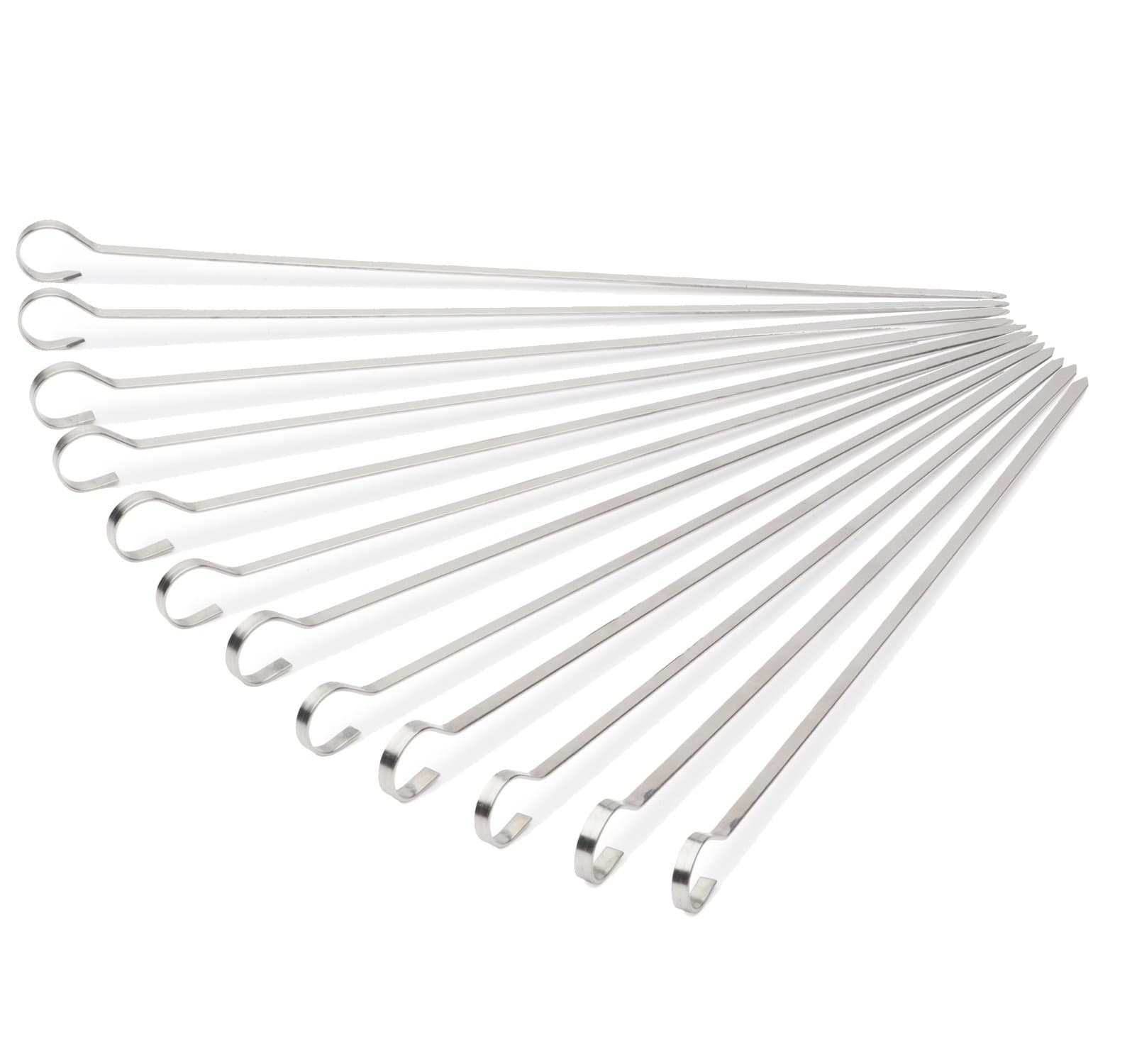 SHISH KABOB SKEWERS Stainless Steel - Set of 12 Flat Wide 37cm Barbecue ( BBQ Accessories ) Metal with Ring-Tip Handle - Cooks Quicker and More Evenly By Infusing Heat Into the Center of the Food (12)