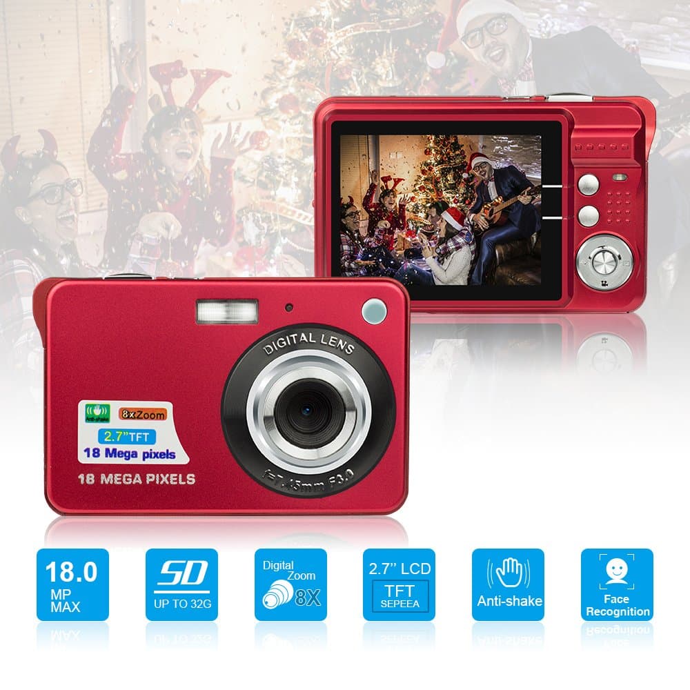 HD Mini Digital Cameras,Point and Shoot Digital Cameras for Kids Teenagers Beginners-Travel,Camping,Outdoors,School (Red 1)