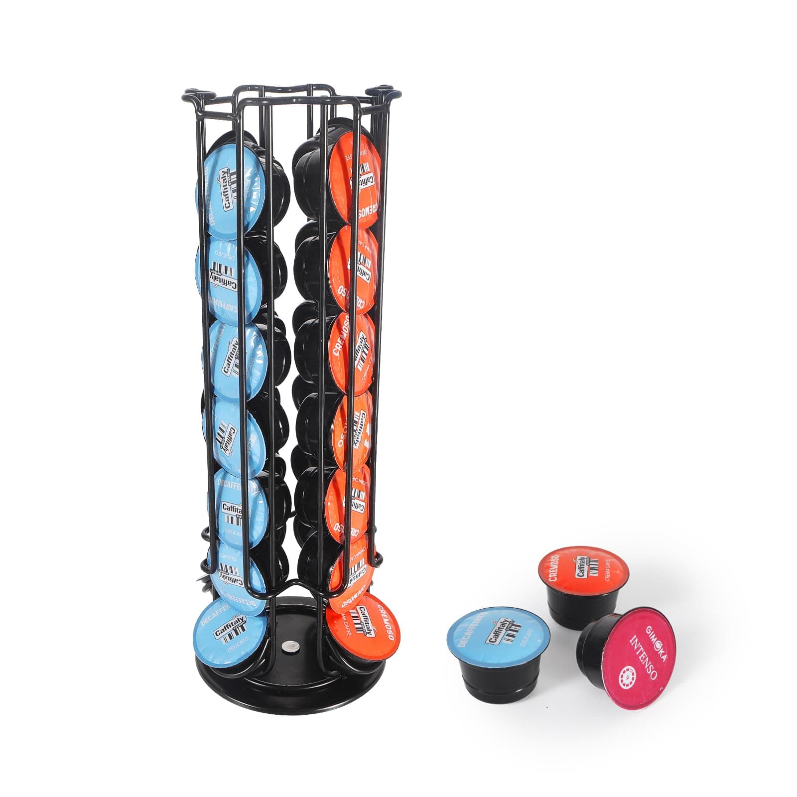 Capsule Holder, Capsule Dispenser Compatible with Tchibo Cafissimo/K Fee/ALDI Expressi Capsules, Capsule Stand for Storing Coffee Capsules, Non-Slip Base, Rotatable, Black