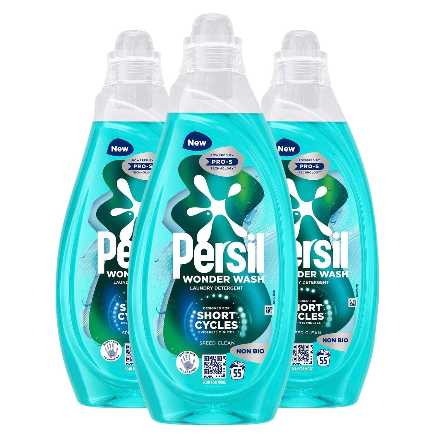 Wonder Wash Liquid Detergent Stain Removal Designed for Shortest Cycles Even in 15 Minutes Fast Acting Formula with PRO-S Technology 55 Washes 1.485 Litre (Pack of 3, Speed Clean)