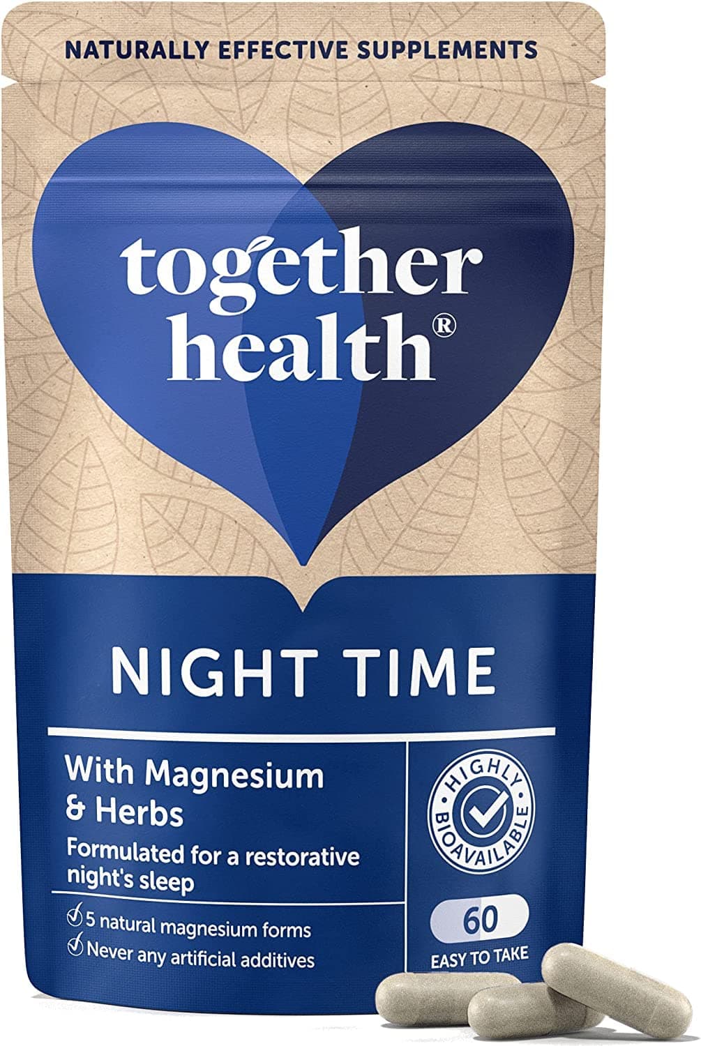 Together Night Time Complex – Health – Marine Magnesium – Griffonia & Hops Extracts – Vegan Friendly – Made in The UK – 60 Vegecaps