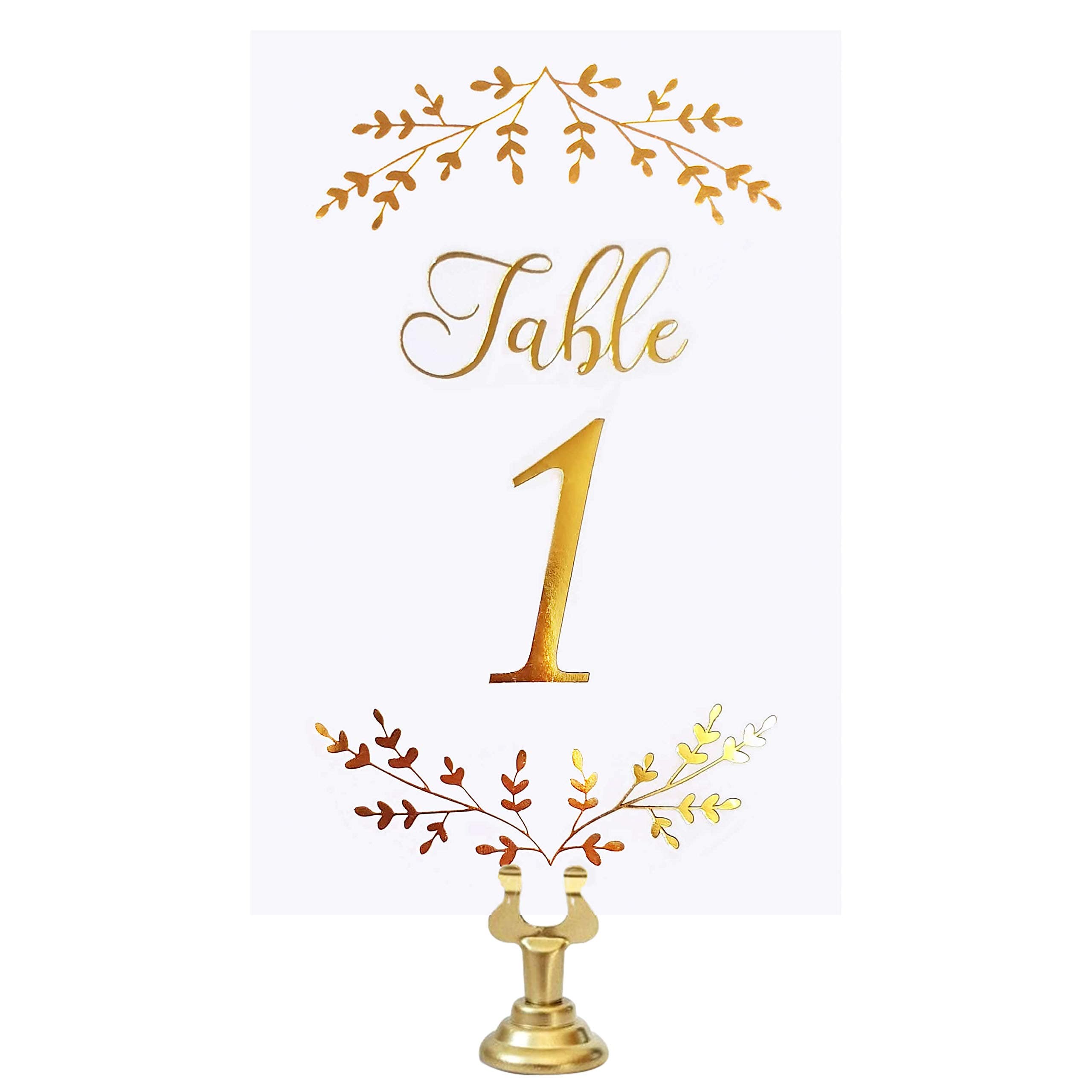 VNS Creations Gold Foil Table Numbers Cards. 4 x 6 Inches Double Sided Table Numbers Perfect for Wedding, Receptions, Parties, Events, Banquets. Numbers 1-25 and Head Table Card Included.